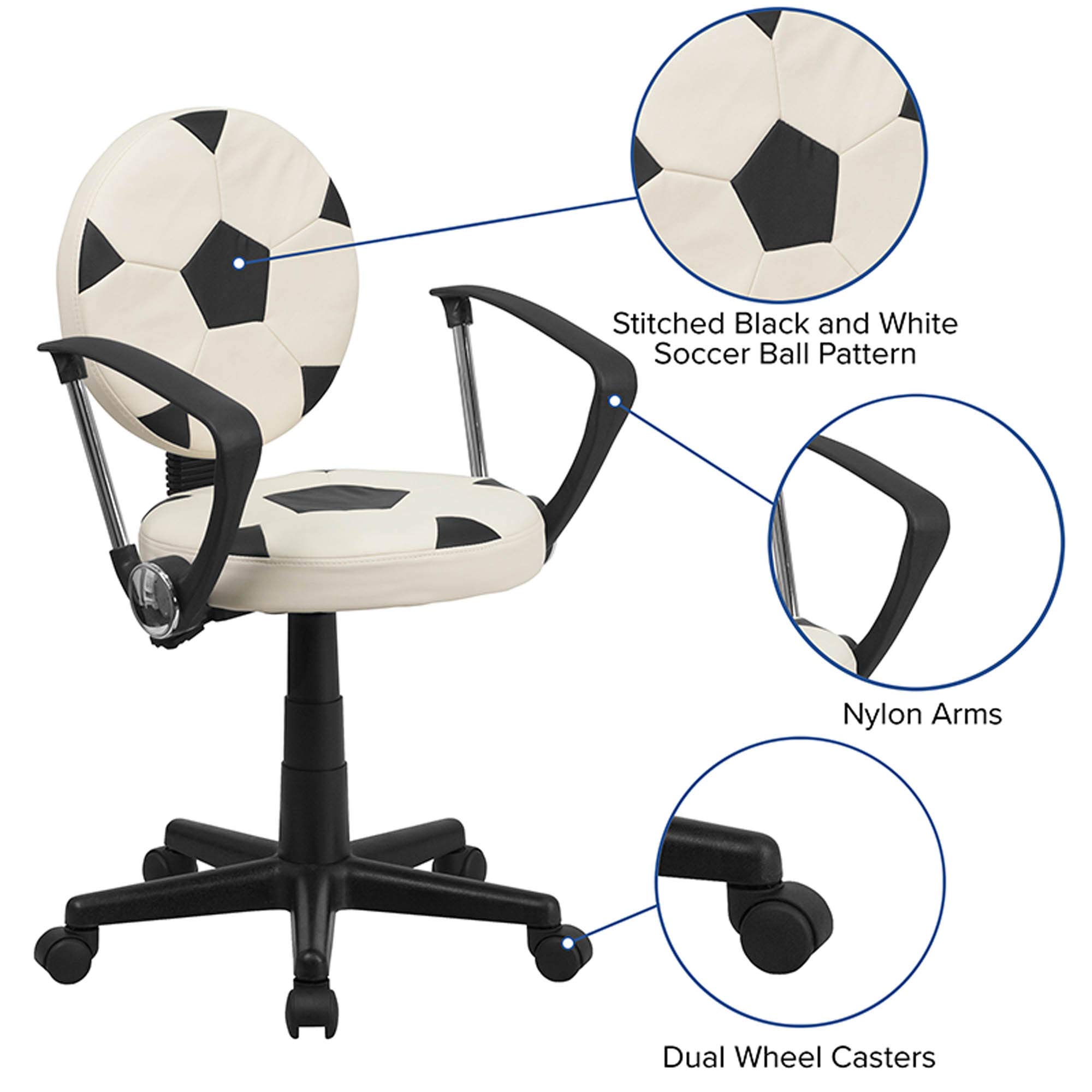 Flash Furniture Billy Soccer Swivel Task Office Chair with Arms - Ergonomic Desk Chair for Home & Office - Perfect for Gaming, Studying & Remote Work