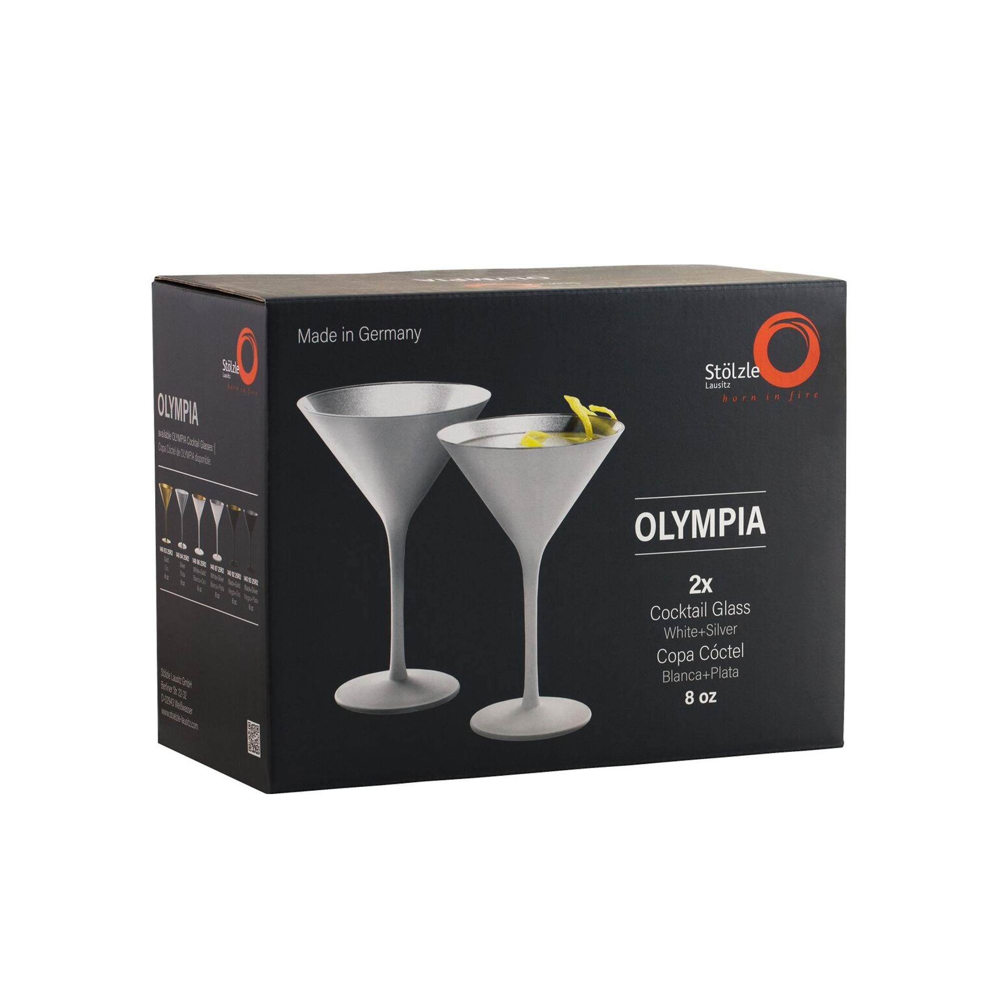 Stölzle Lausitz Olympia 8oz Martini Glasses Set of 6 - Premium Crystal Barware, Lead-Free & Dishwasher Safe Cocktail Glasses - Perfect for Gatsby Parties, Wedding Receptions & Upscale Home Entertaining (White/Silver)