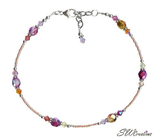 Sunset Bay Crystal Silver Beaded Anklet - Elegant Adjustable Ankle Bracelet for Women | Perfect for Beach Vacations, Summer Outfits & Boho Fashion