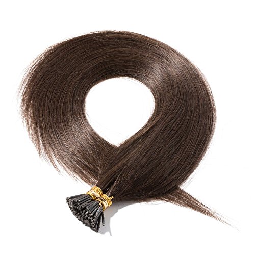 Kabello 22 Inch I-Tip Human Hair Extensions - 50g Medium Brown Micro Ring Loop Hair Extensions with 50 Beads & 1 Stick (1 Pack) - Perfect for Volume Boost & Styling for Parties, Weddings & Daily Wear