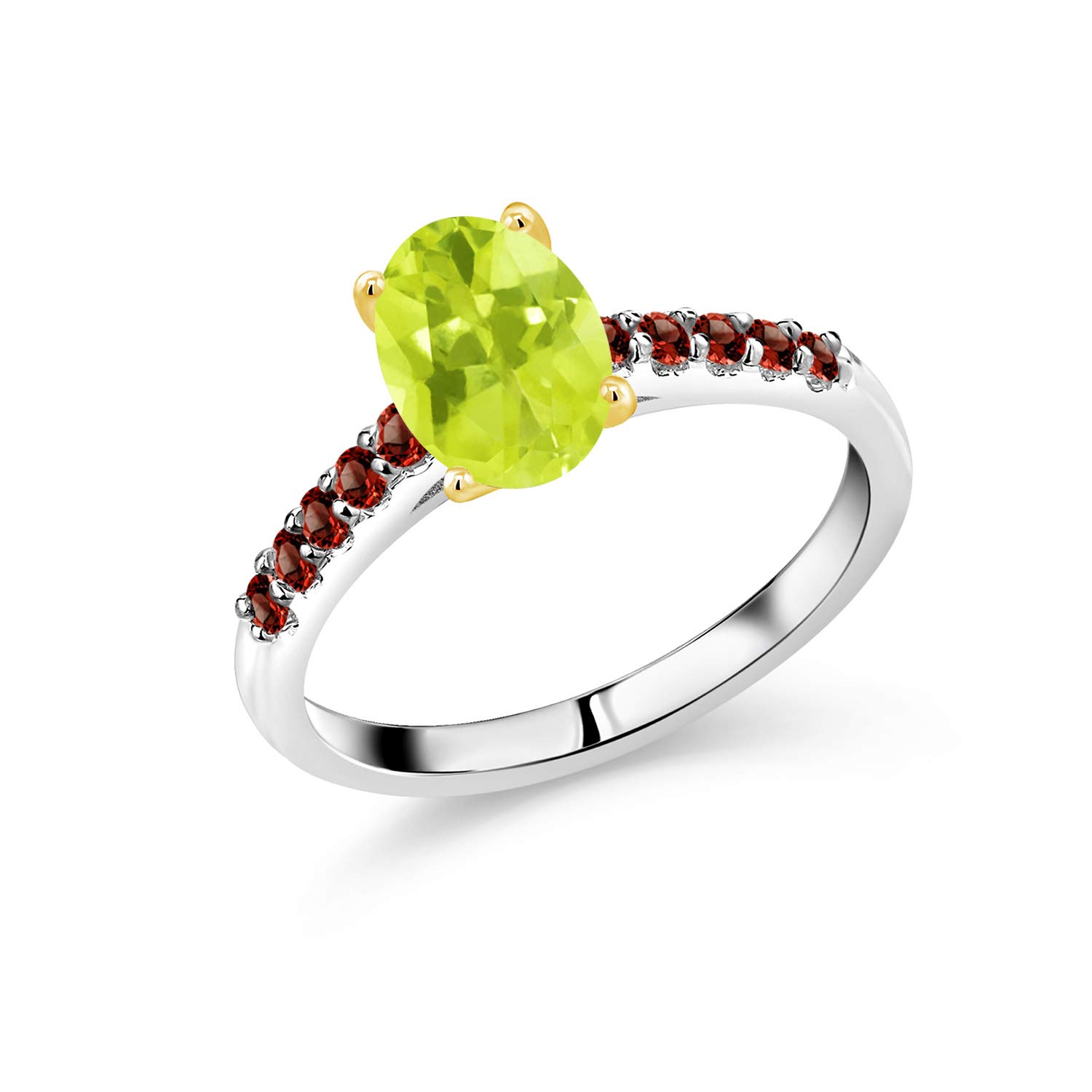 2.13 Ct Natural Yellow Lemon Quartz & Red Garnet 925 Sterling Silver Ring with 10K Yellow Gold Prongs - Elegant Birthstone Jewelry for Women, Perfect for Anniversary Gifts & Special Occasions