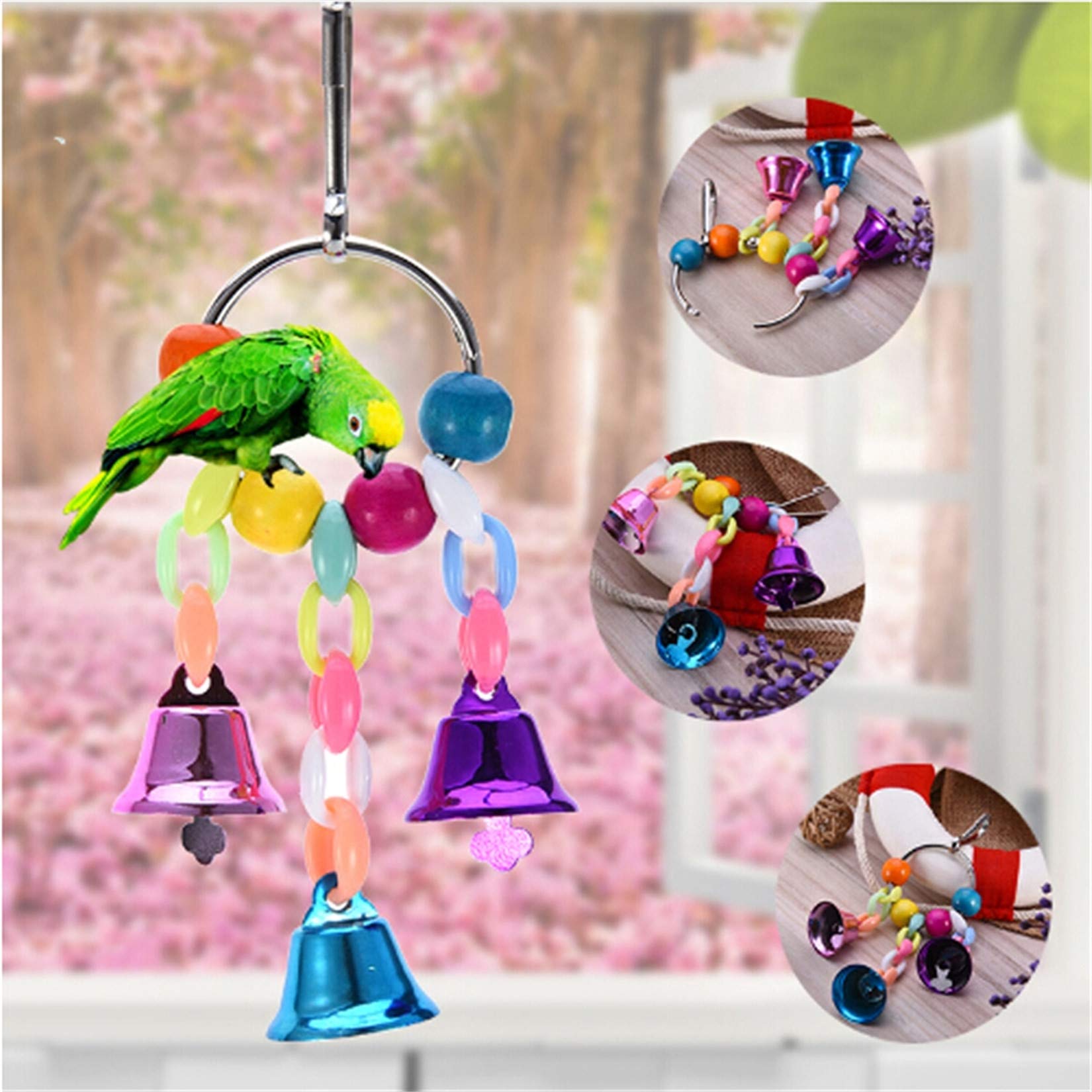 Colorful Parrot Swing Toy with Bells - Chewable Hanging Bird Toy for Small Parakeets, Cockatiels, Conures, Macaws, Lovebirds & Finches - Perfect for Cage Entertainment & Mental Stimulation