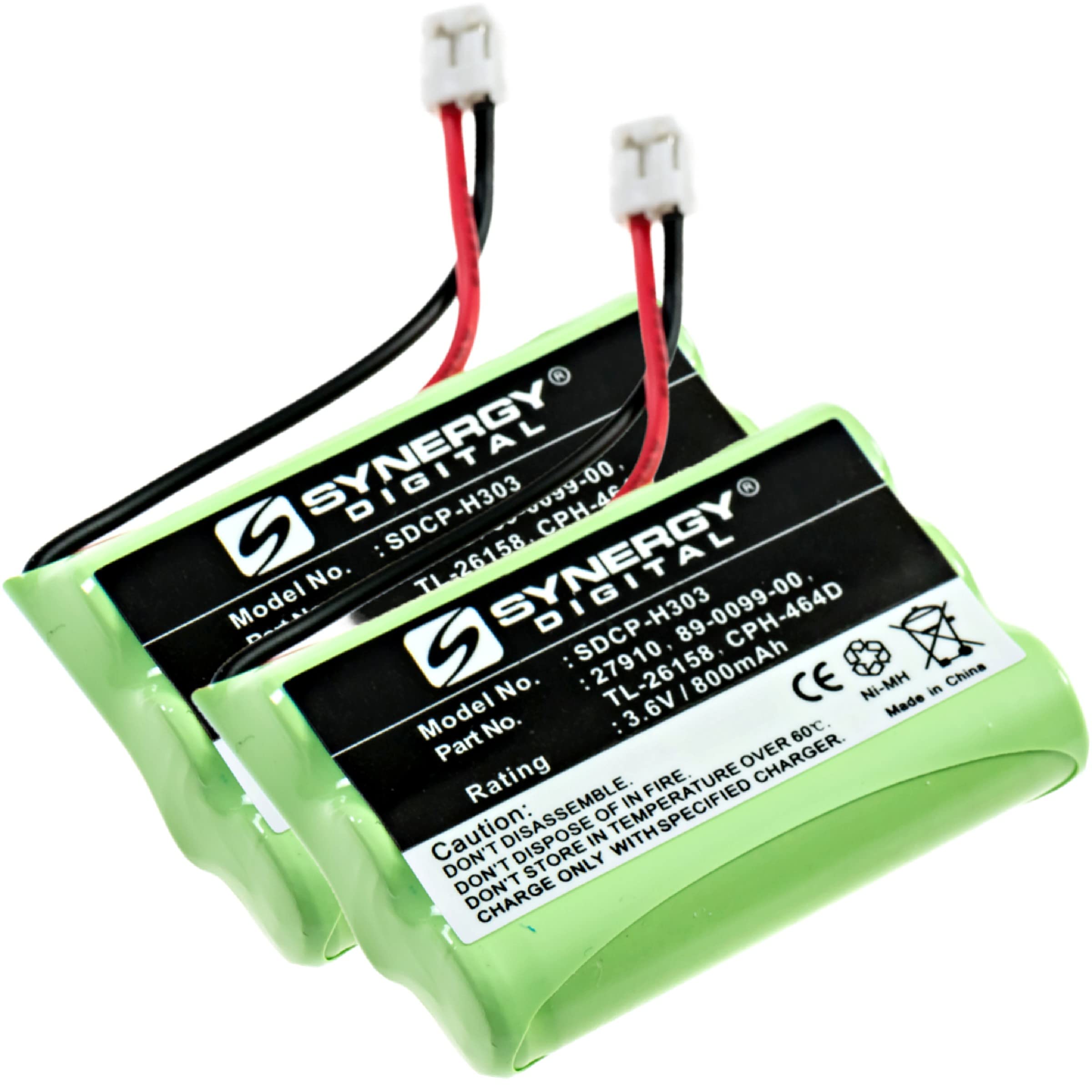 Synergy Digital Cordless Phone Replacement Batteries - 2 Pack Ni-MH 3.6V 800mAh High Capacity Battery for RCA 27930GE2 Cordless Phones | Perfect for Home & Office Communication Devices