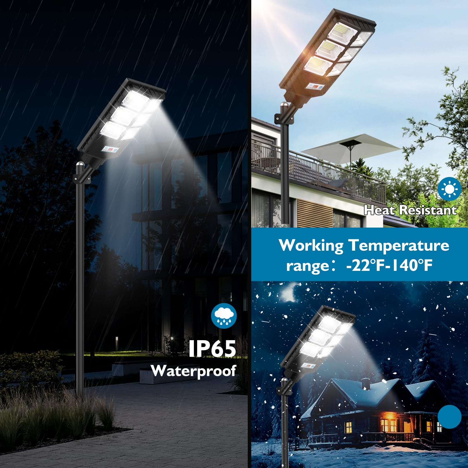 VUAA 4 Pack Solar Street Lights Outdoor Waterproof - 6500K 10000LM LED Solar Lights for Outside, Dusk to Dawn Motion Sensor Flood Lighting with Remote Control - Perfect for Parking Lots, Garages, Driveways, Gardens and Pathways