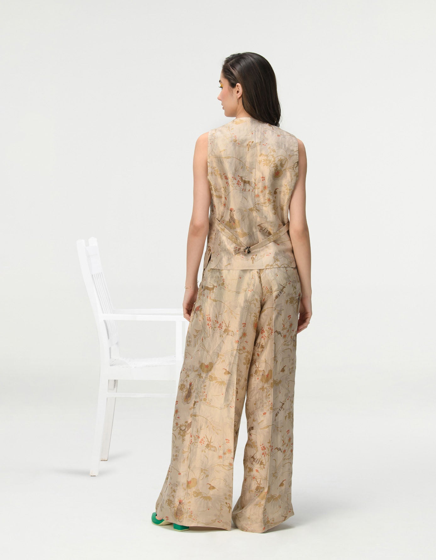 Ivory Silk Brocade Palazzo Pants - Elegant Wide Leg Lounge Pants for Women | Perfect for Yoga, Meditation, and Boho Chic Outfits