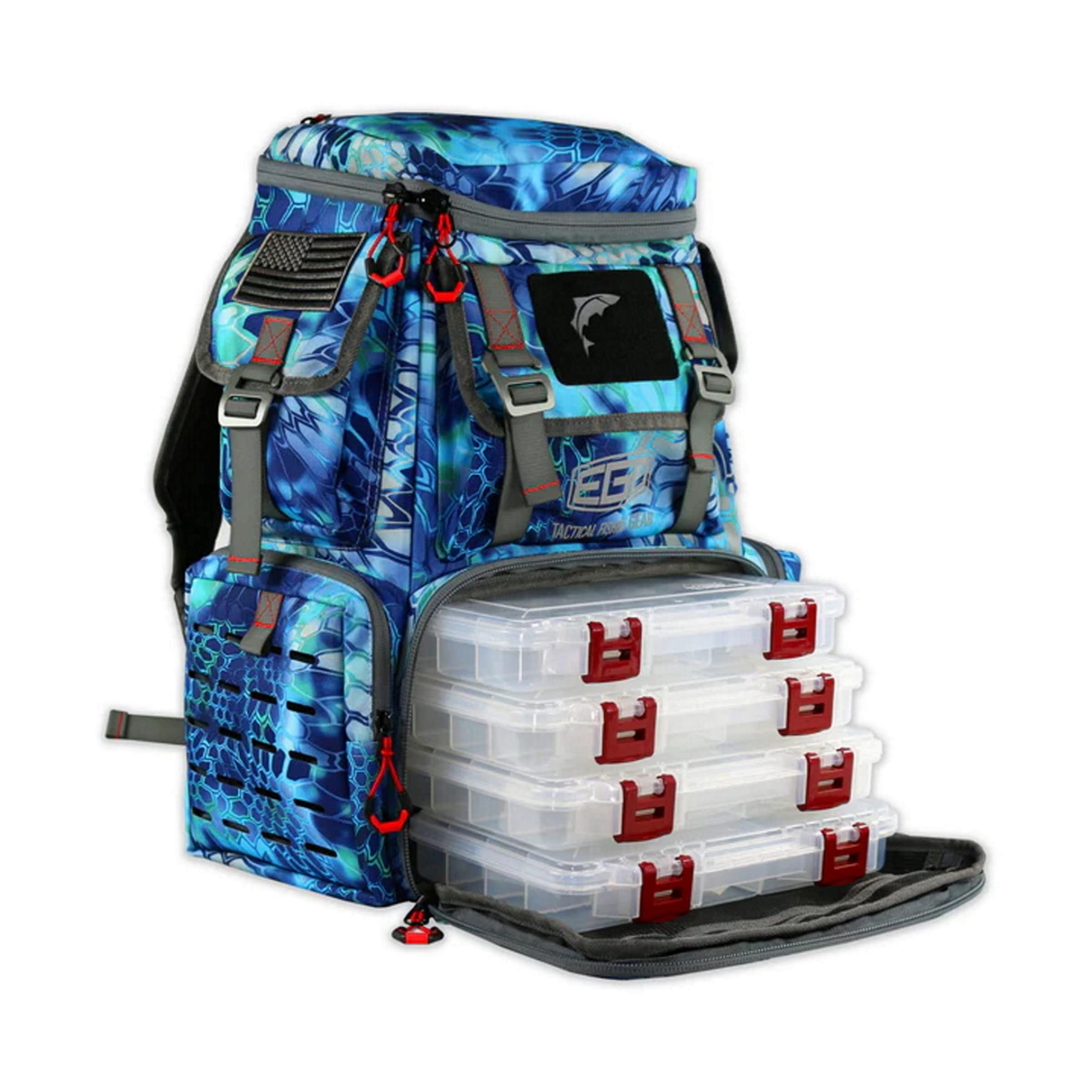 EGO Kryptek Waterproof Fishing Tackle Box with 4 Removable Trays - Durable PVC Storage Organizer with Multiple Pockets & G-Hook Closure - Perfect for Bass Fishing, Camping Gear Storage & Outdoor Adventures