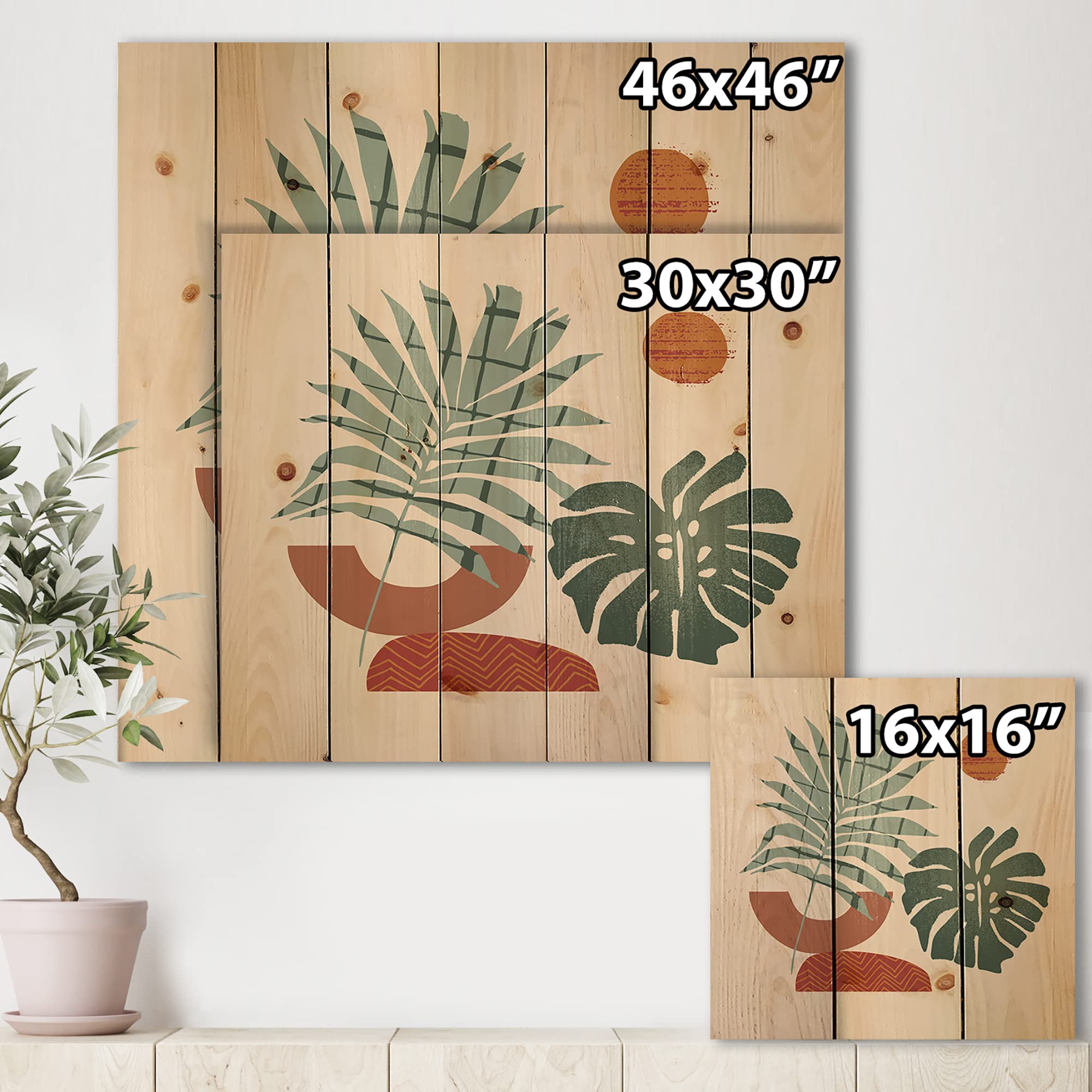Retro Green & Terracotta Moon & Sun Wood Wall Art - Modern Abstract Pine Wood Wall Decor Panels - Large Contemporary Home Decor for Living Room, Bedroom & Office