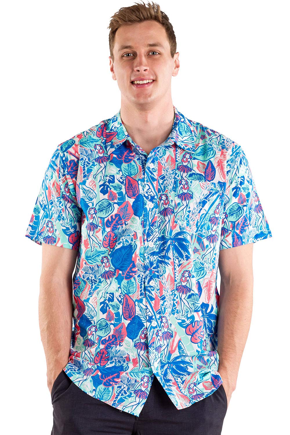 Stylish Tipsy Elves Hawaiian Shirts for Men | Tropical Floral Print Short Sleeve Button-Up Shirts | Perfect for Beach Vacations, Luau Parties & Summer Outings