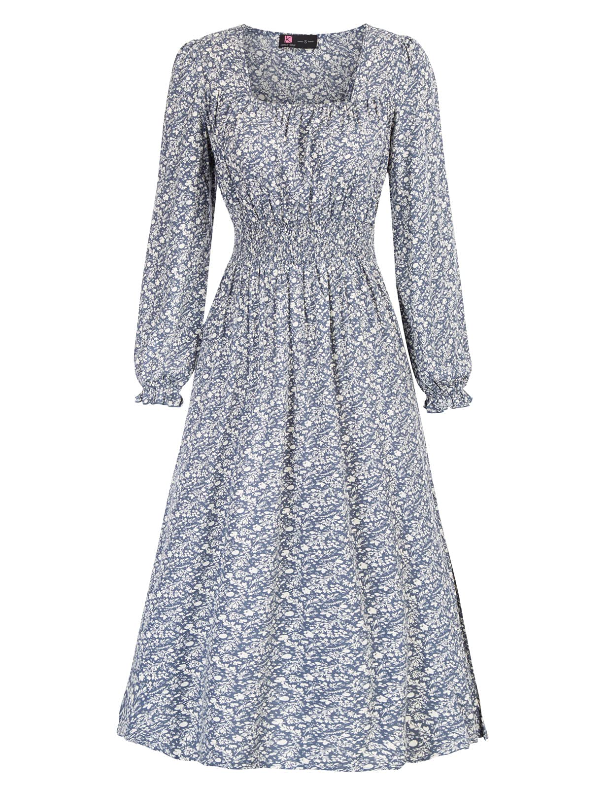 KANCY KOLE Women's Smocked Waist Long Sleeve Ruffle Maxi Dress with Side Split - Sizes S-XXL | Elegant Flowy Dress for Weddings, Parties & Date Nights
