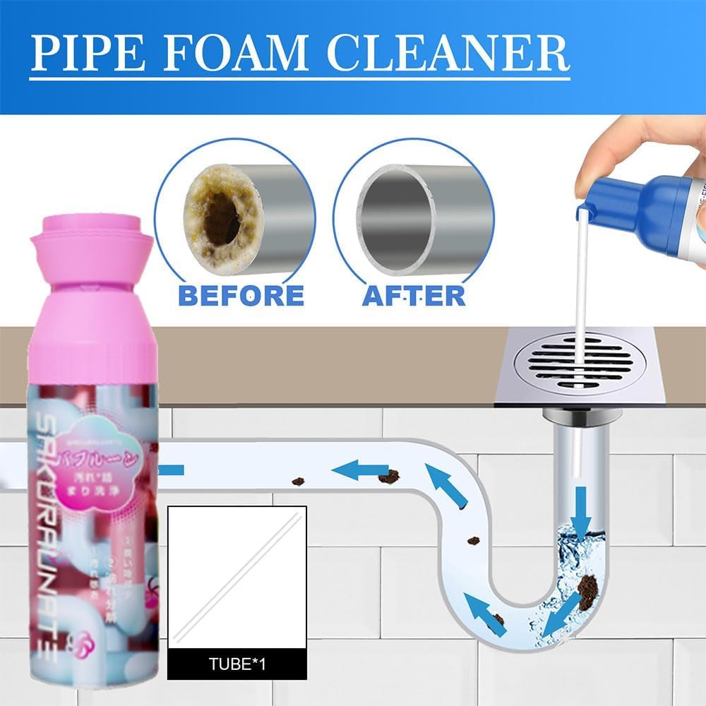 Yugou 2 Pack Drain Cleaner Foam - Powerful Clog Remover for Sinks, Showers & Bathtubs - Fast Acting Pipe Unclogger - Eliminates Hair, Grease & Soap Scum - Perfect for Kitchen & Bathroom Drain Maintenance