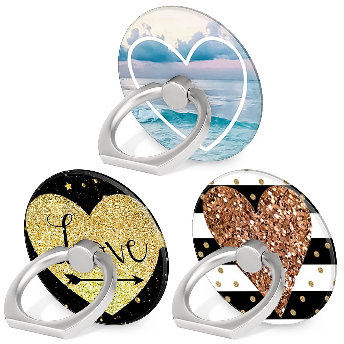 Bonoma Phone Ring Holder 3 Pack - Universal Finger Ring Stand Grip Kickstand for All Smartphones (Love) - Perfect for Selfies, Videos & Hands-Free Viewing