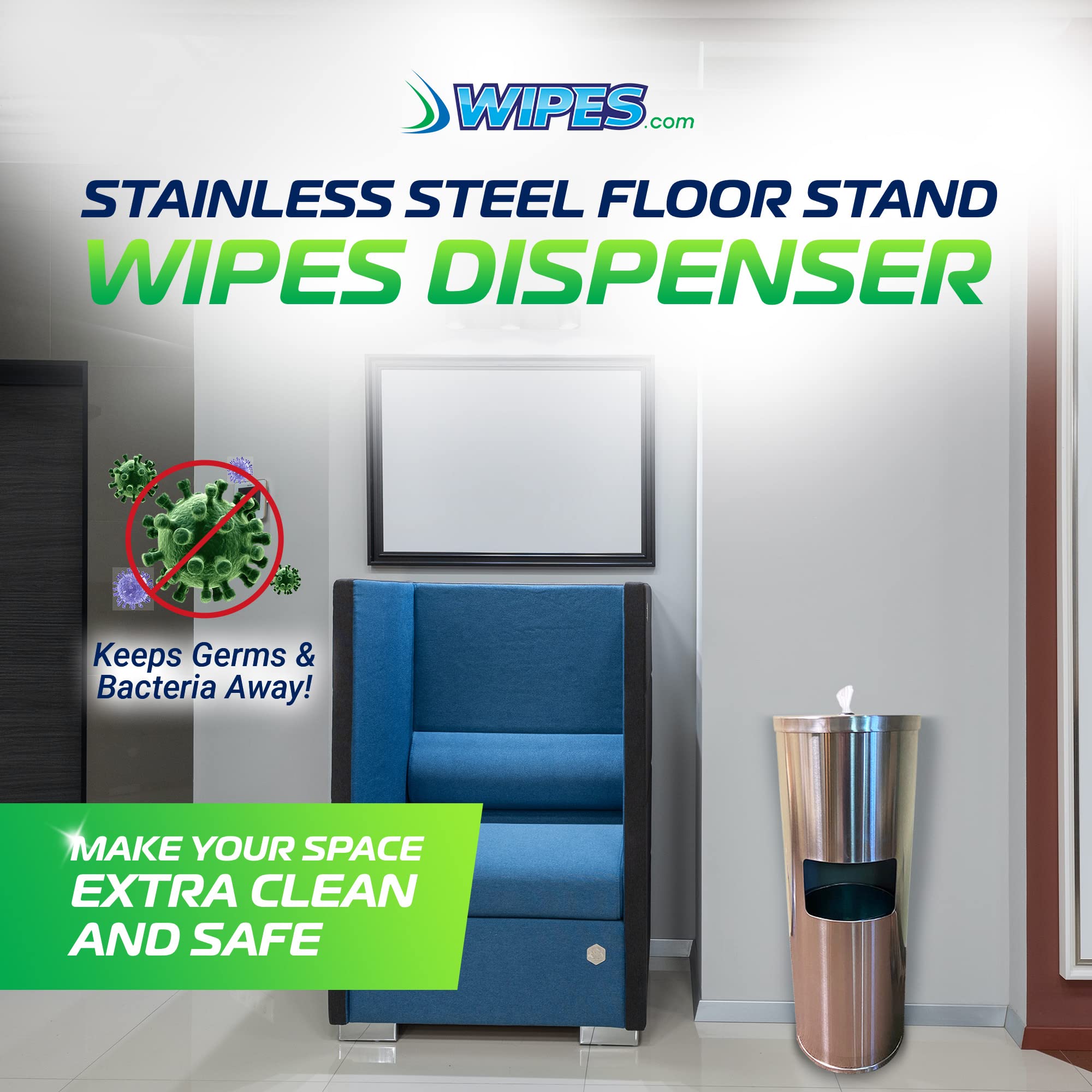 Stainless Steel Wipes Dispenser with Trash Can & Refillable Bucket - Multi-Purpose Floor Stand for Large Roll Wipes - Durable & Hygienic for Home, Office, Kitchen, Nursery & Commercial Use
