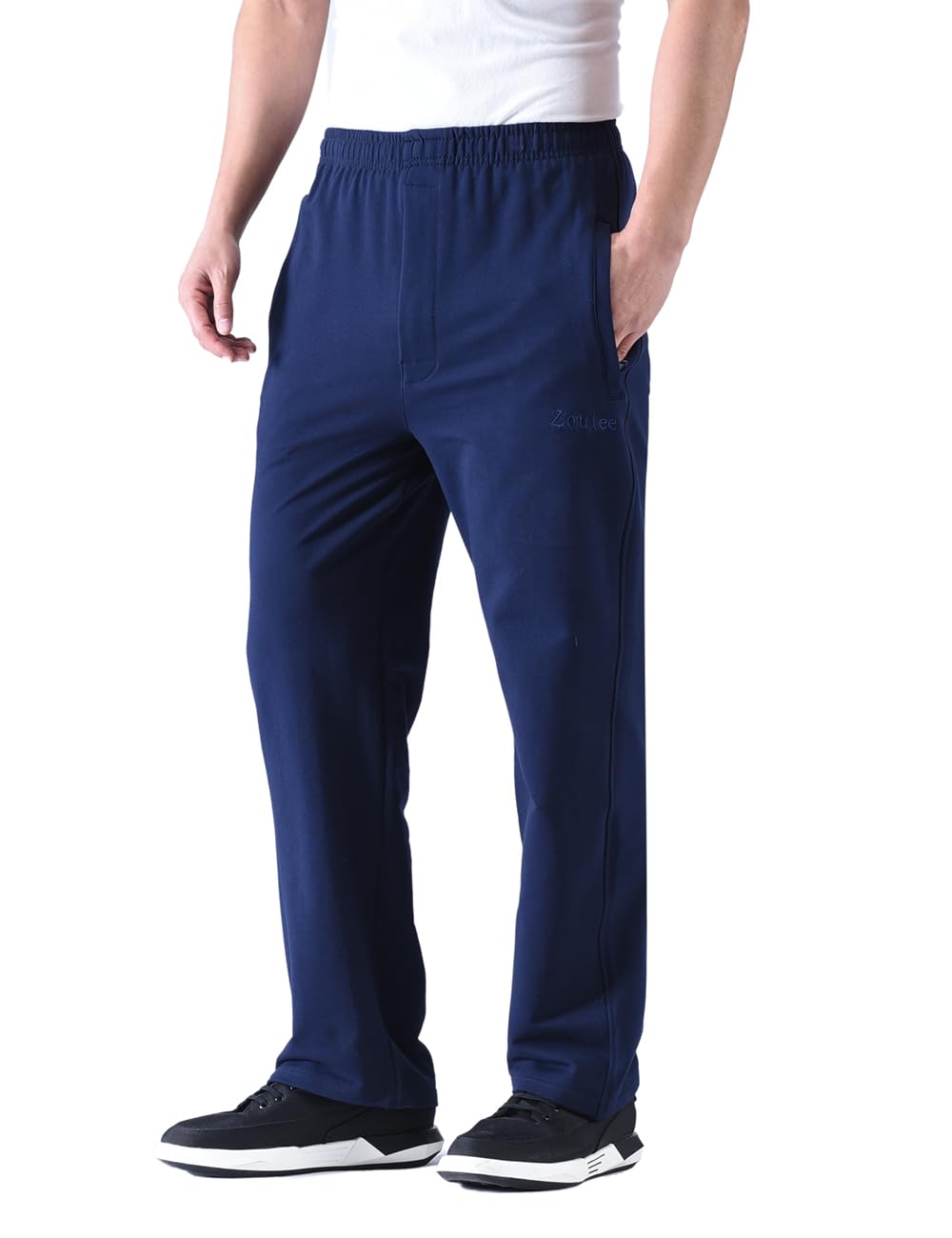 Zoulee Men's Casual Cotton Jogger Sweatpants with Zipper Front - Comfortable Elastic Waist Lounge Pants for Running, Workout, and Home Relaxation