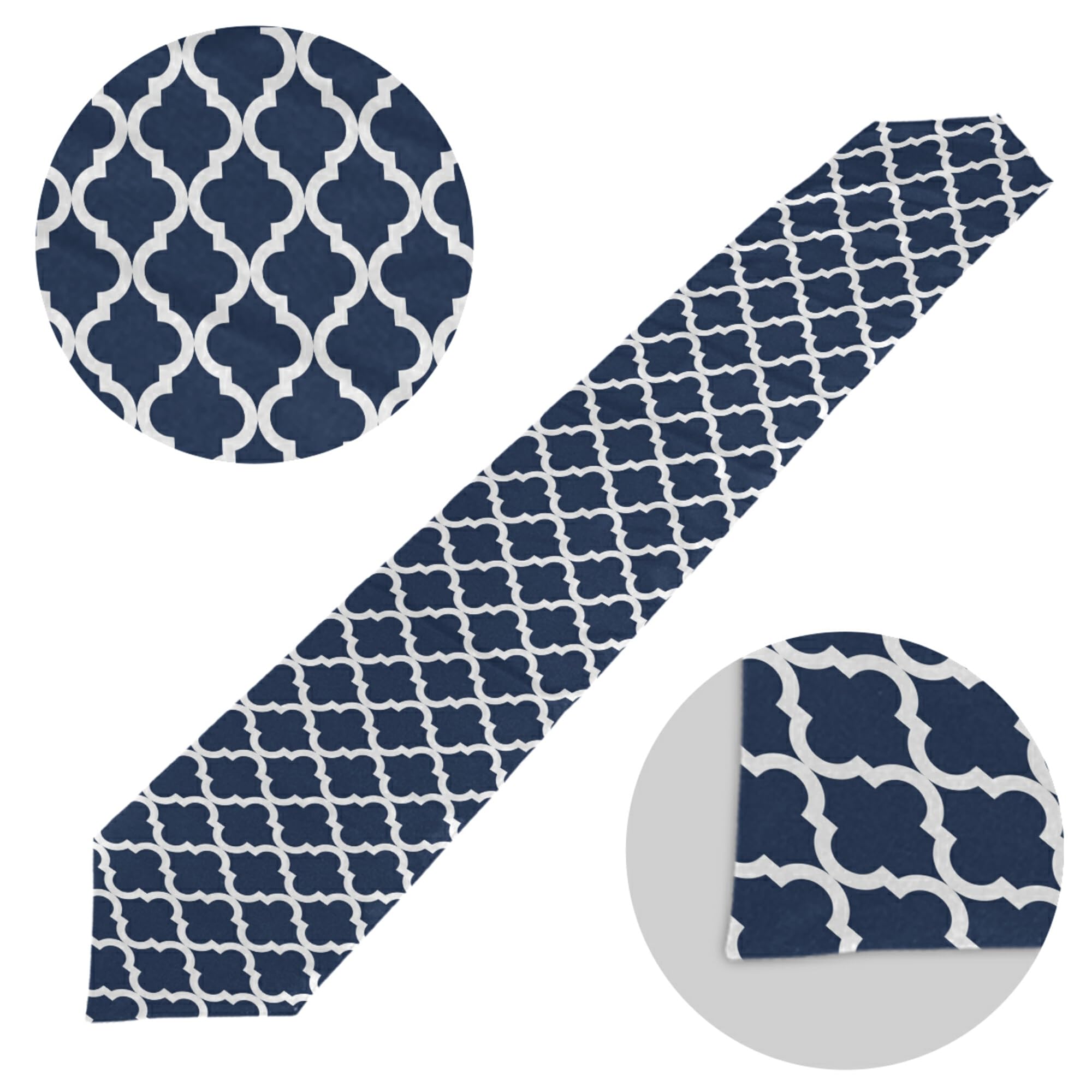 Navy Blue Geometric Lattice Table Runner - 70 Inch Elegant Baroque Dining & Coffee Table Decor for Wedding, Farmhouse, Kitchen | Perfect for Holiday Entertaining & Home Styling