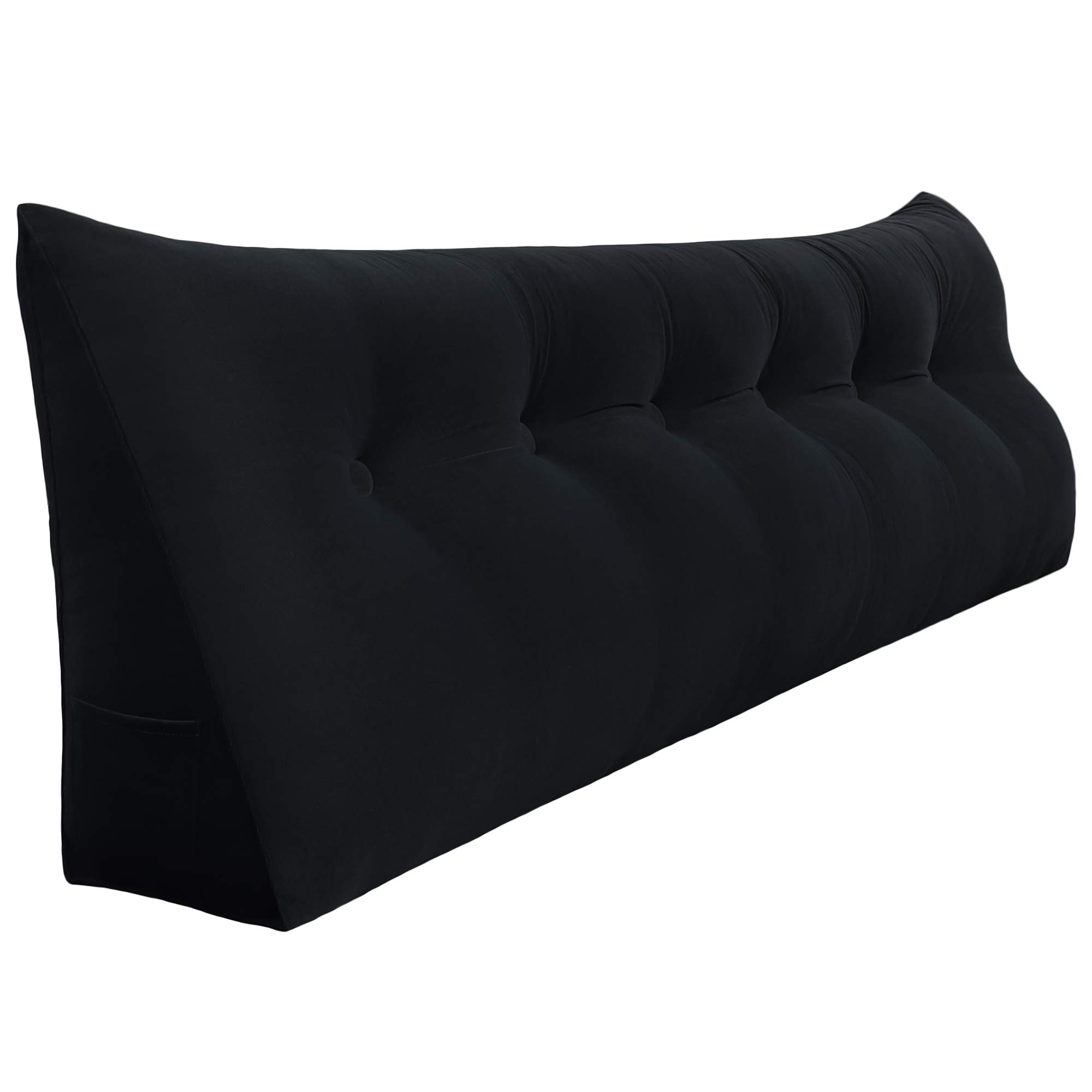 VERCART 71 Inch Large Triangular Headboard Reading Pillow - Back Support Bolster for Sitting Up in Bed, Wedge Pillow for Daybeds & Bunk Beds with Removable Velvet Cover (Black) - Perfect for Reading, Relaxing & Watching TV in Bed