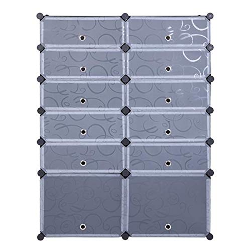 12-Cube DIY Shoe Rack Storage Cabinet - Modular Closet Organizer with Doors - 6-Tier Plastic Shelving Unit for Bedroom, Entryway & Closet Organization