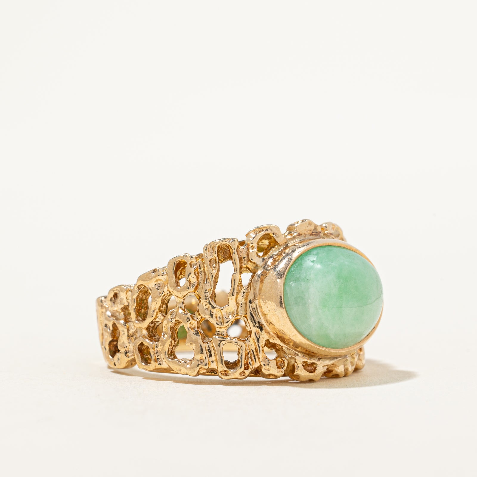 Oval Cabochon Jade Openwork Ring - 3.20ct Natural Green Jadeite Jewelry - Size 6.5 - Elegant Vintage Style Ring for Women - Perfect for Weddings, Parties & Special Occasions