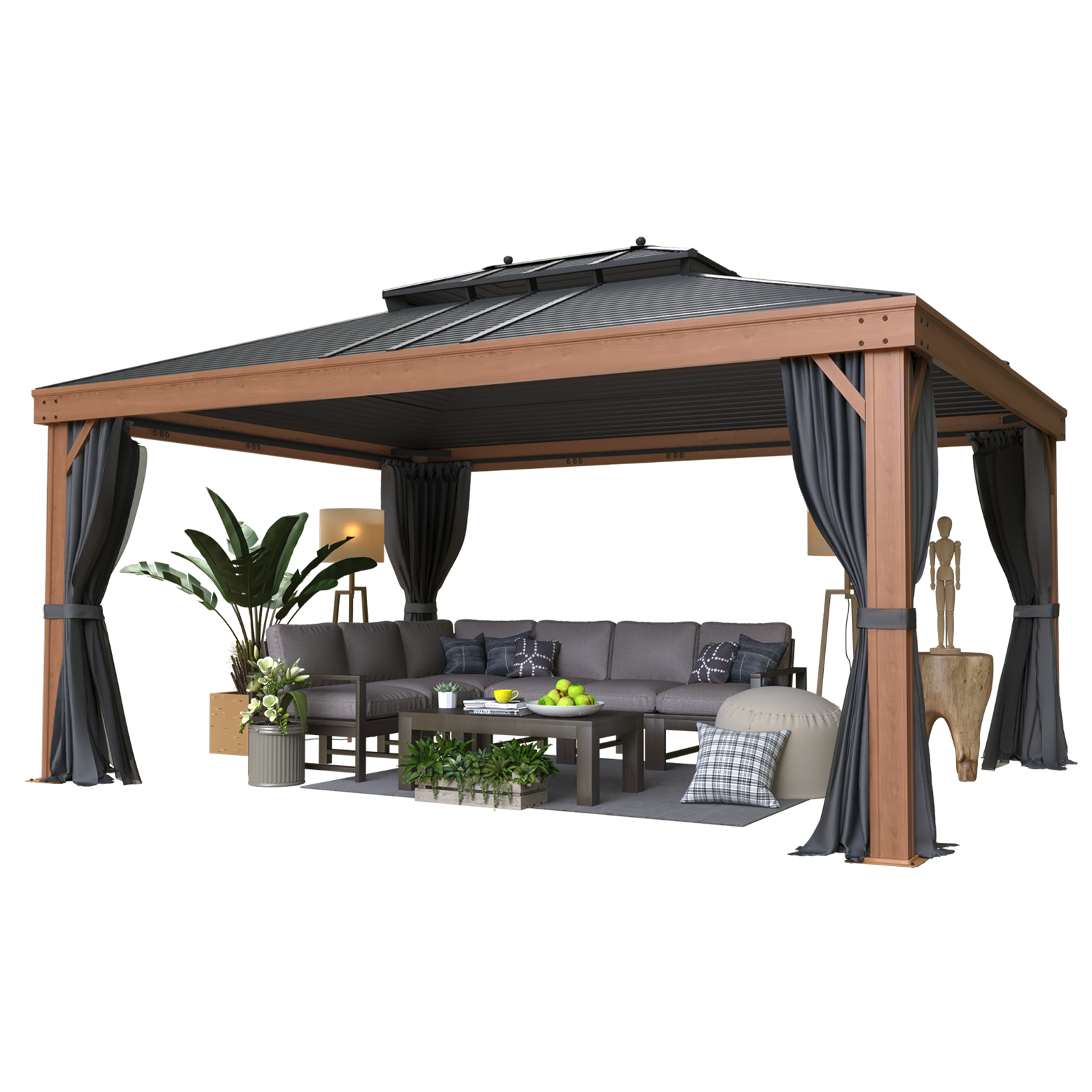 EROMMY 12X16 Hardtop Gazebo with Drainage Gutters - Outdoor Patio Canopy for Backyard, Garden & Poolside Relaxation