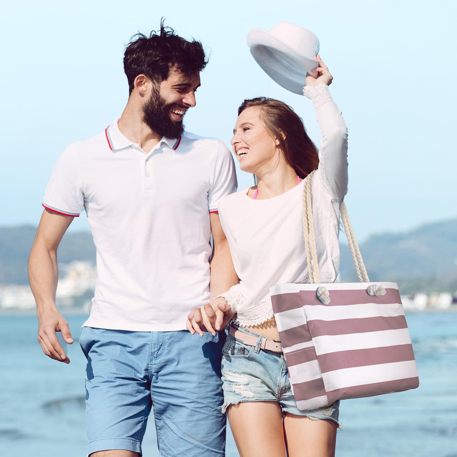 **Waterproof & Sandproof Large Beach Tote Bag for Women - Zippered Swim Pool Bag for Beach, Travel & Gym - Stylish & Spacious Carryall**