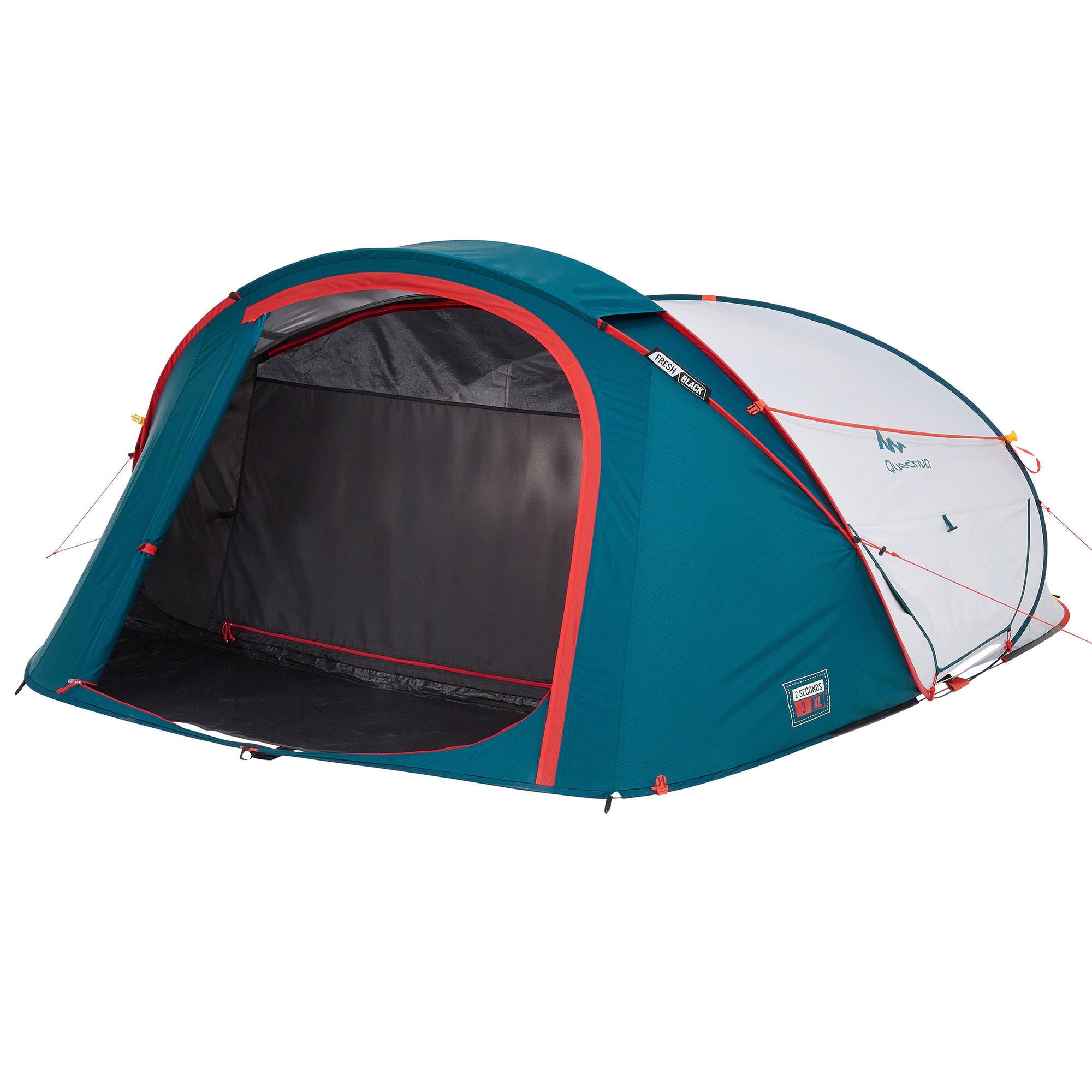 Quechua 2 Second XL Fresh & Black Waterproof Pop Up Camping Tent for 3 Person - Instant Setup for Hiking, Backpacking & Outdoor Adventures