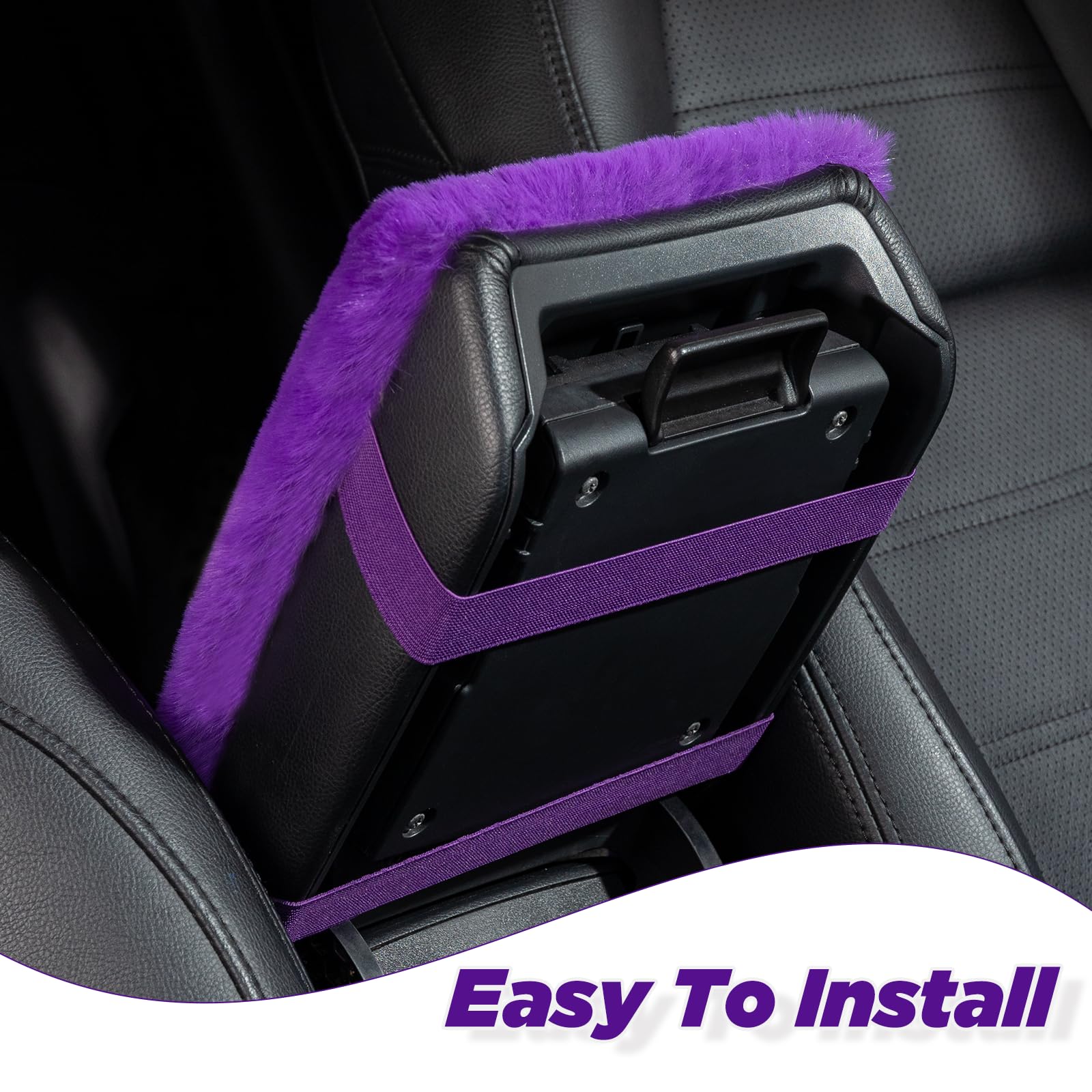 SEG Direct Auto Center Console Cover - Soft Fluffy Furry Car Armrest Pad Protector | Universal Fit for Most Vehicles, SUVs, Trucks & Cars | Comfortable Middle Console Cover for Men & Women (Purple) | Perfect for Long Drives & Daily Commutes
