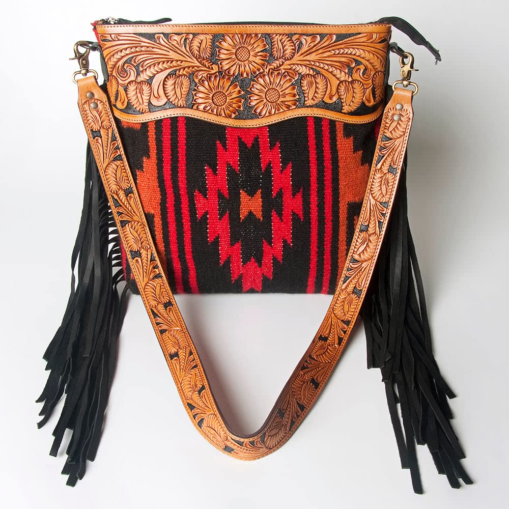 American Darling Large Leather Fringe Crossbody Bag - Vintage Quilted Western Cowhide Handmade Shoulder Purse with Hand-Carved Strap | Perfect for Country Music Festivals, Rodeo Events & Boho Chic Outfits