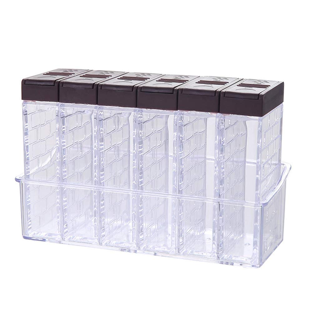 6-Piece Clear Spice Jar Organizer Set - Airtight Kitchen Spice Rack for Salt, Pepper & Seasonings | Space-Saving Pantry Storage Solution | Perfect for Home Cooking, Baking & Meal Prep (Brown)
