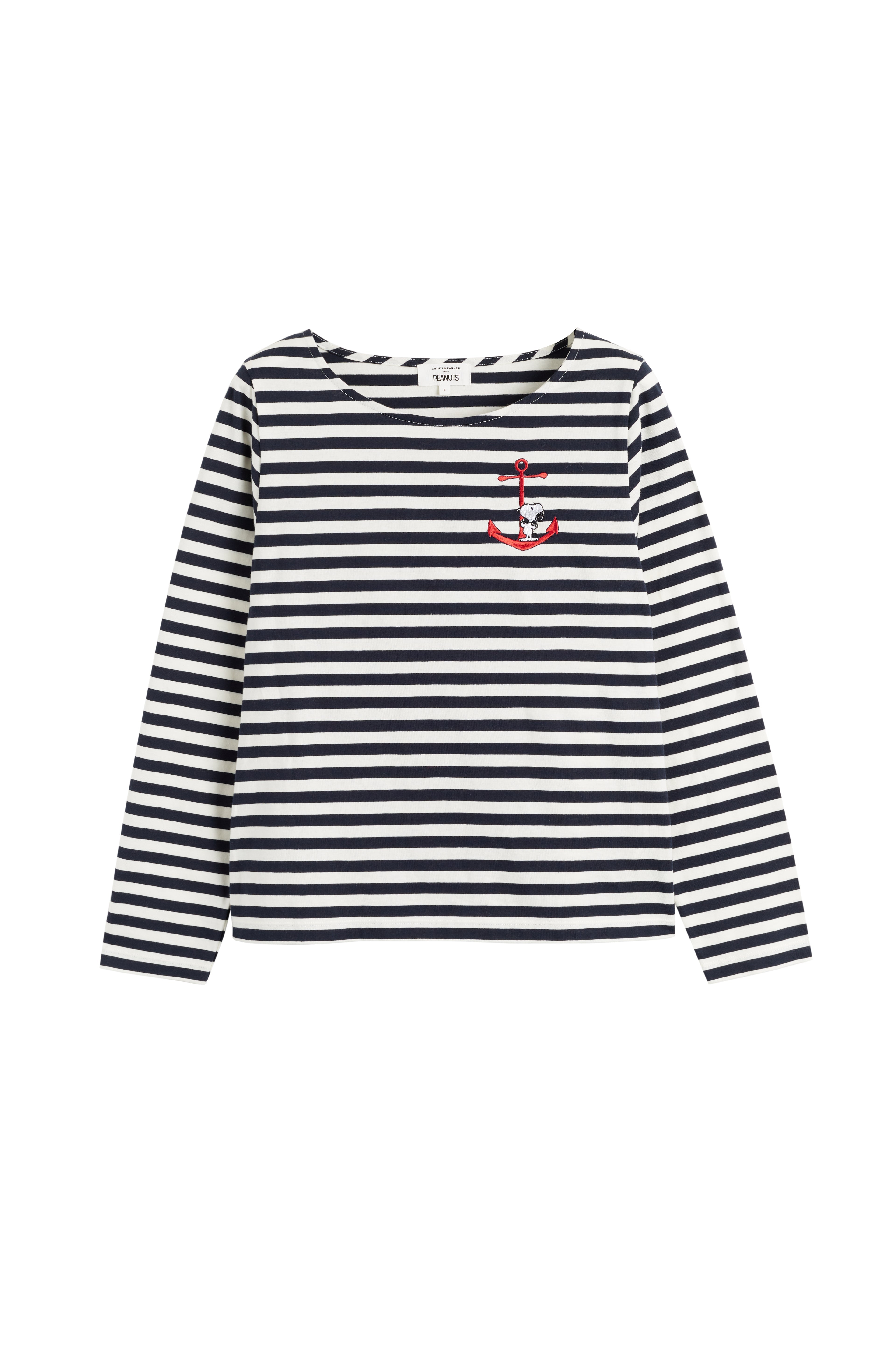 Navy Blue Cotton Heart Breton Snoopy Long Sleeve T-Shirt for Men & Women - Cute Cartoon Graphic Tee for Casual Wear, Date Night & Gifts