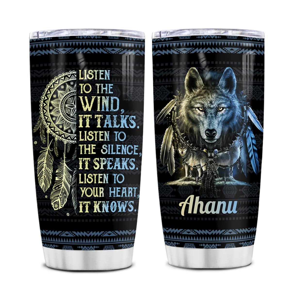Winorax Wolf Dream Catcher Tumbler - 20oz & 30oz Stainless Steel Travel Mug with Native American Design, Personalized Hippie Wolf Gift for Men & Women | Birthday, Christmas Inspirational Present | Perfect for Camping, Hiking & Outdoor Adventures