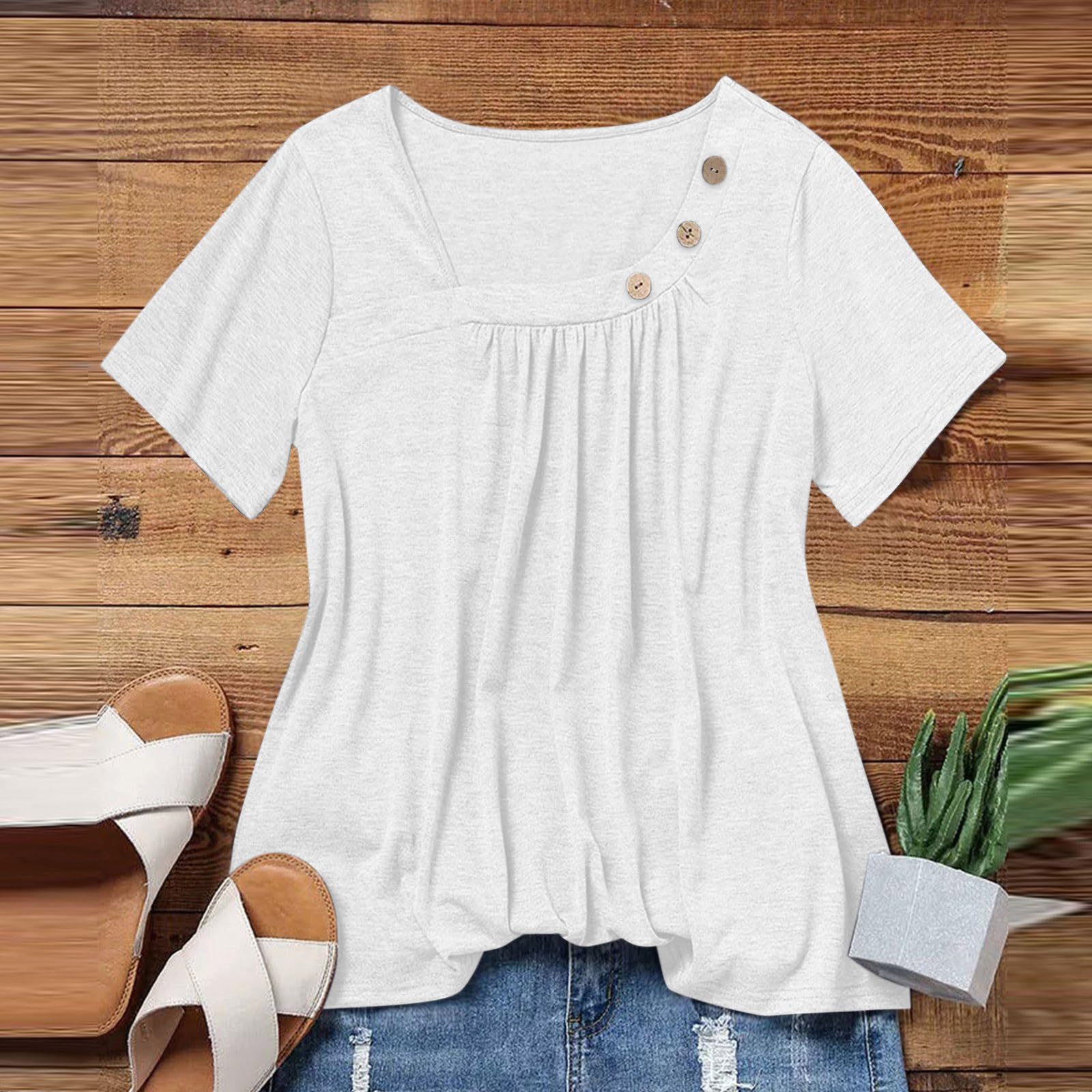 2024 Trendy Women's Summer Tops - Short Sleeve Button Down Shirts with Crewneck & V-Neck Styles | Cute Casual Blouses for Going Out, Office Wear & Date Nights | Breathable Tees for Hot Weather
