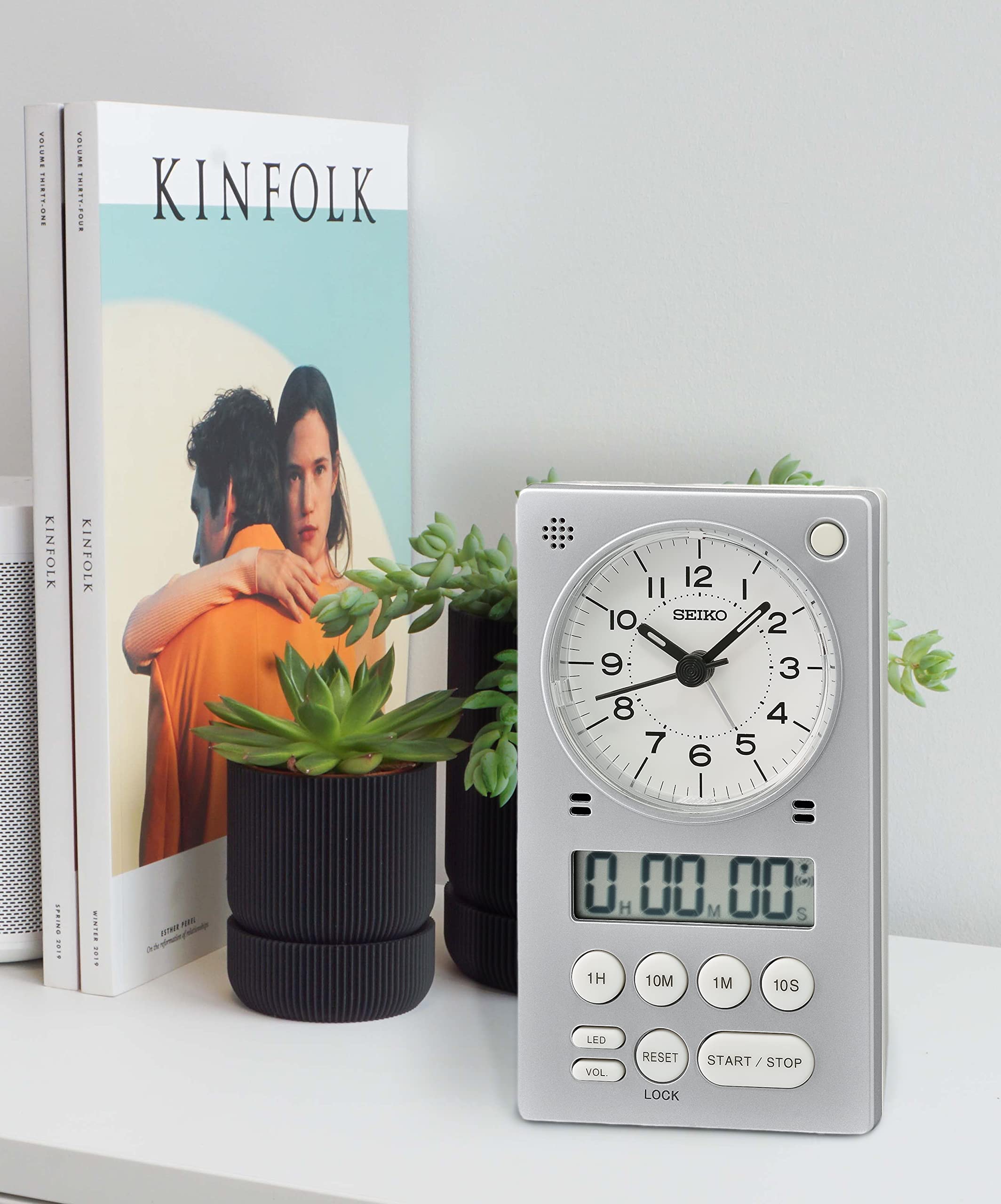 Seiko 3-in-1 Digital Alarm Clock with Stopwatch & Timer - Silver | Perfect for Bedroom, Office, and Gym Use