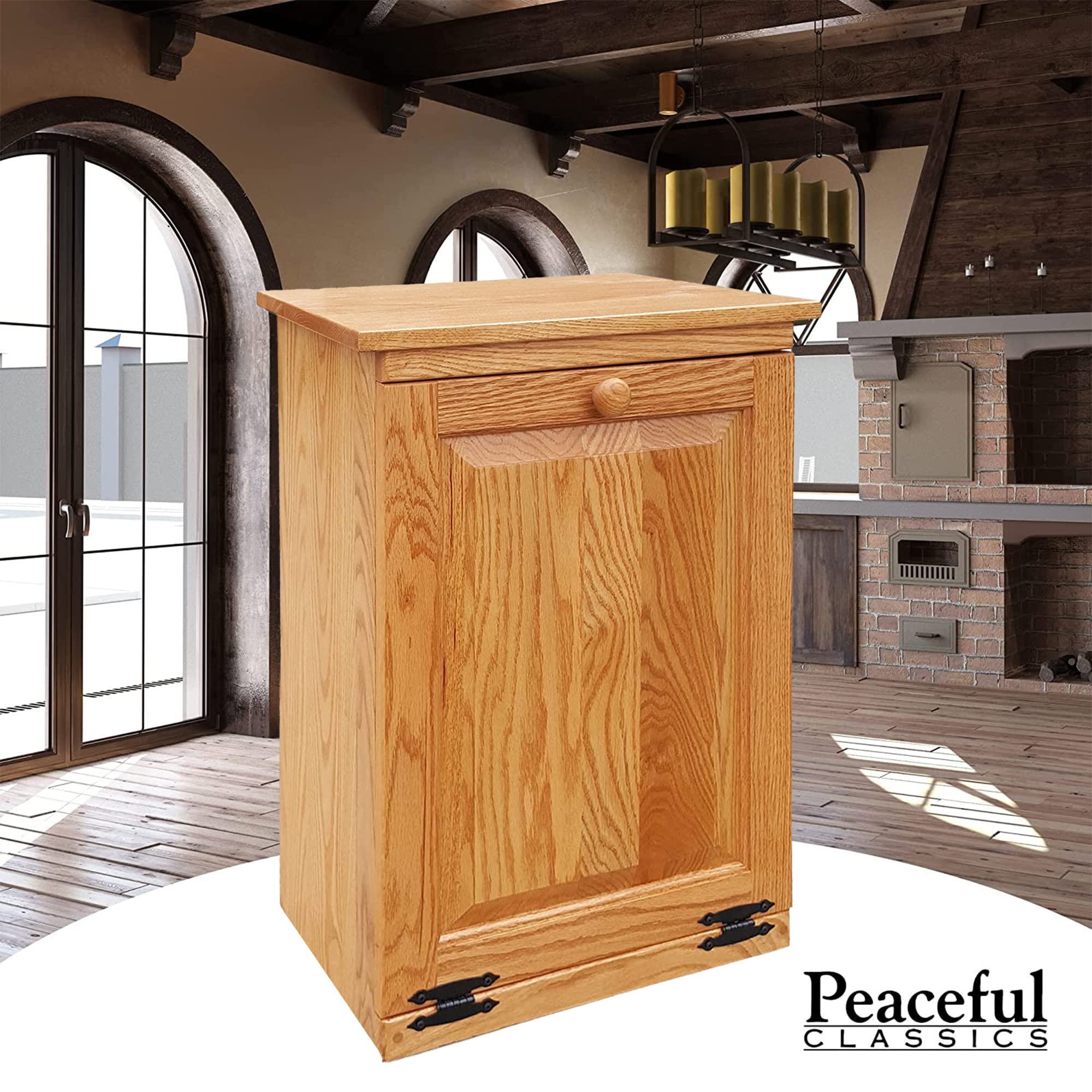 Amish Handcrafted Wooden Pull Out Trash Cabinet - Tilt Out Design, Golden Oak Finish for Kitchen, Bedroom, Patio & Laundry Room - Perfect for Waste Disposal & Home Organization