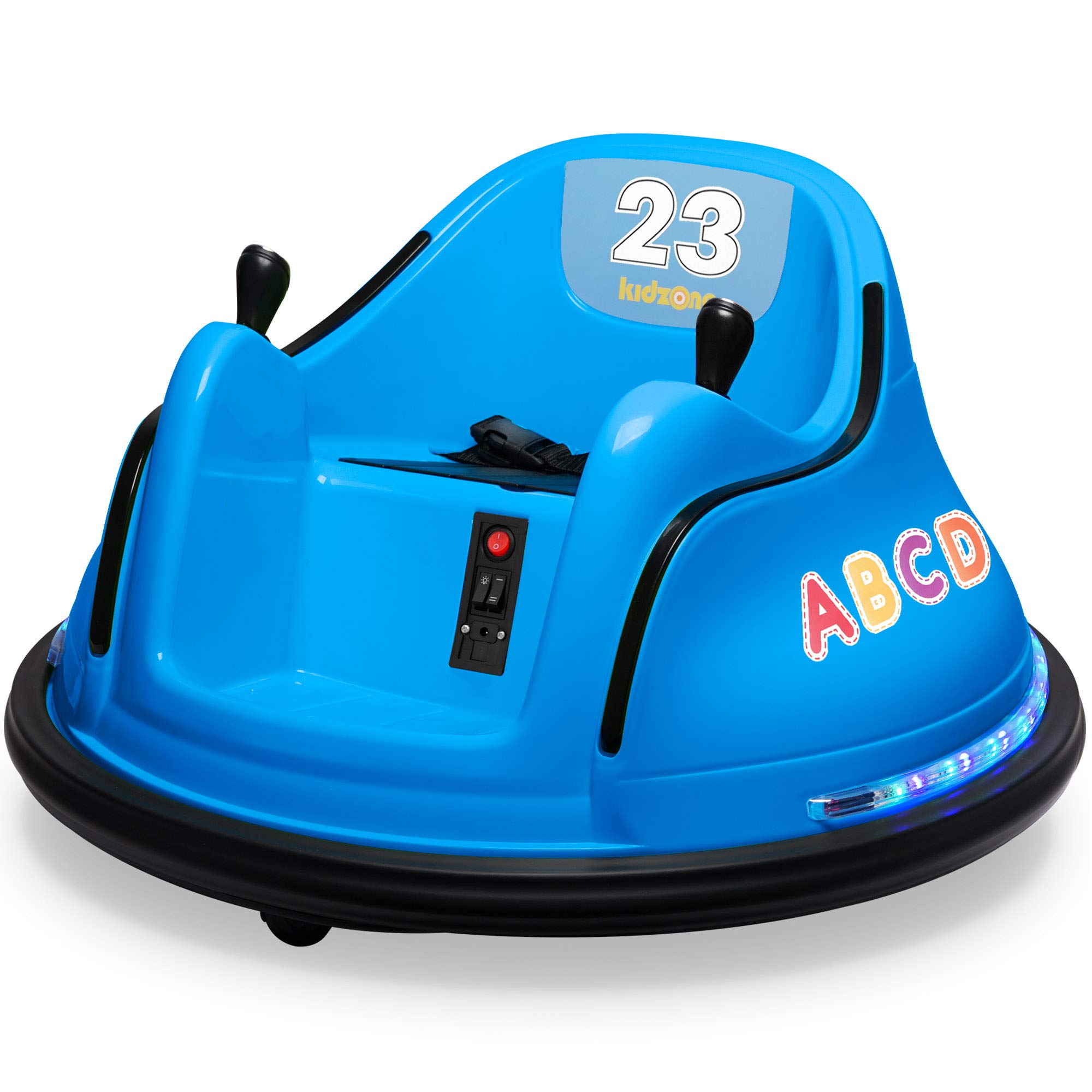 Kidzone 12V 2-Speeds Electric Ride On Bumper Car for Kids & Toddlers 1.5-5 Years - Remote Control, LED Lights, Bluetooth, 360° Spin - ASTM Certified DIY Sticker Toy Gift - Perfect for Birthday Parties, Indoor Playrooms & Backyard Fun