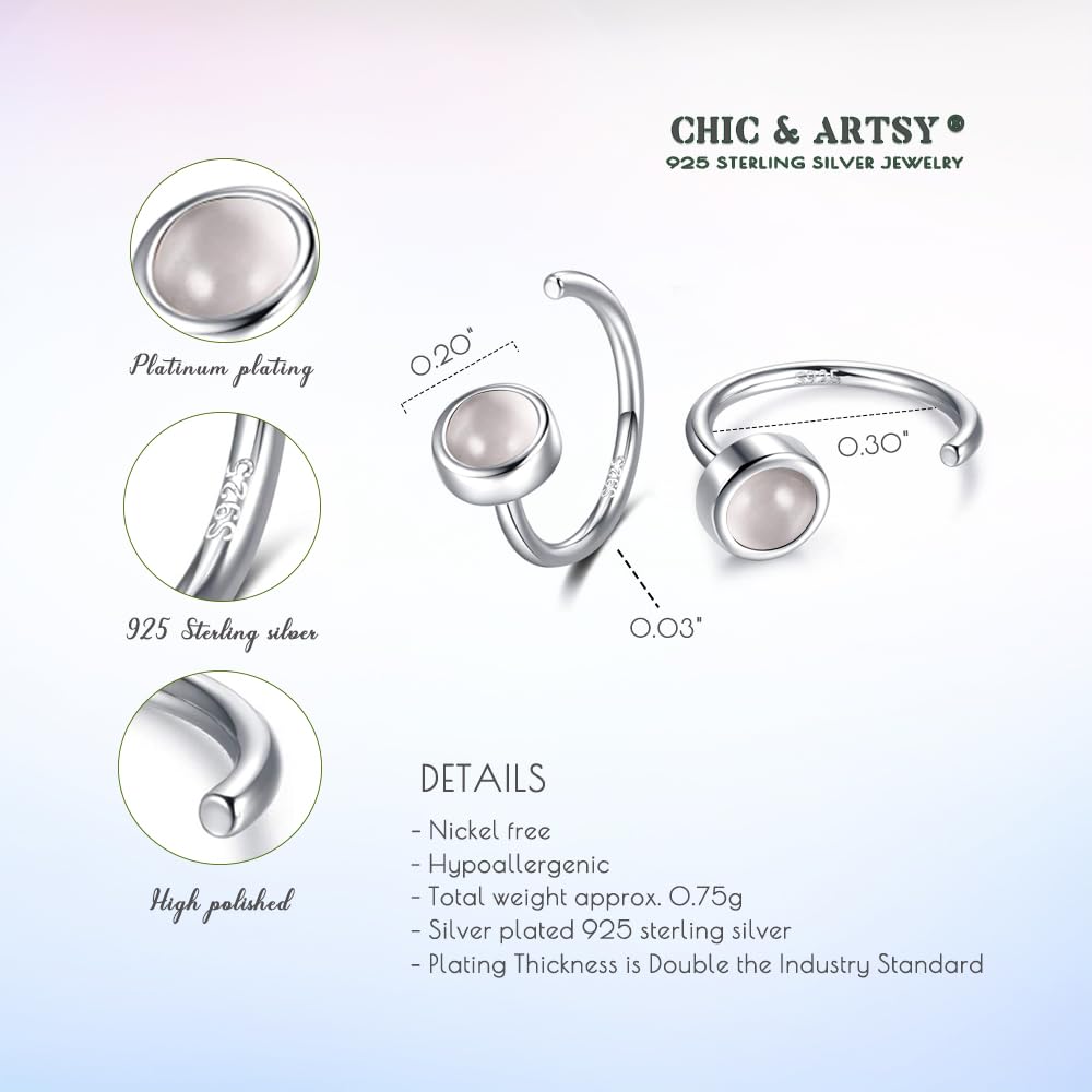 CHIC & ARTSY 925 Sterling Silver Hug Hoop Earrings with Created Gemstones - Fire Opal/Turquoise/Moonstone/CZ Tiny Hoop Earrings for Women | Perfect for Everyday Wear, Date Nights & Special Occasions