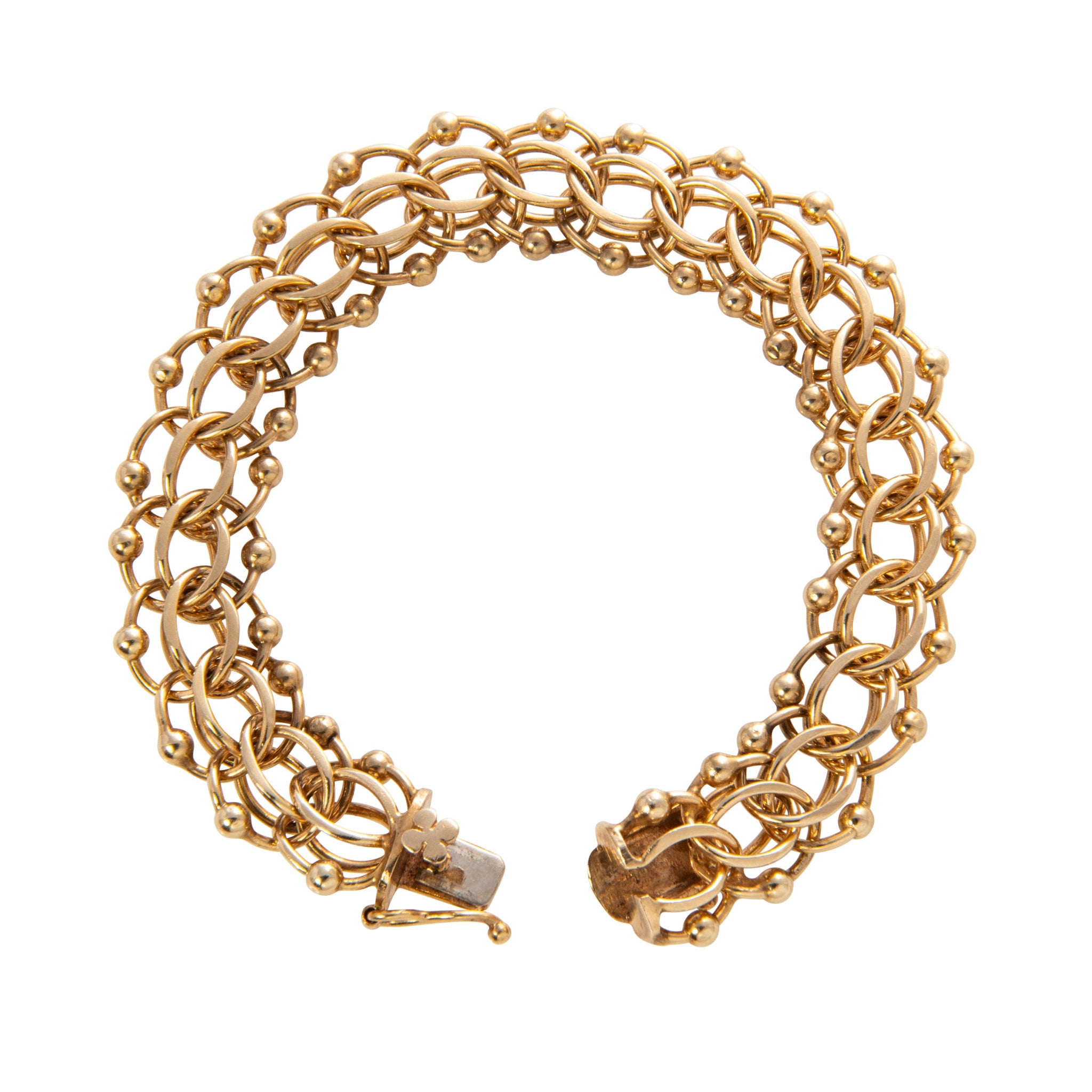 Vintage 14K Yellow Gold Interlocking Triple Link Bracelet for Women - Elegant Stackable Jewelry for Everyday Wear, Gift Giving & Special Occasions