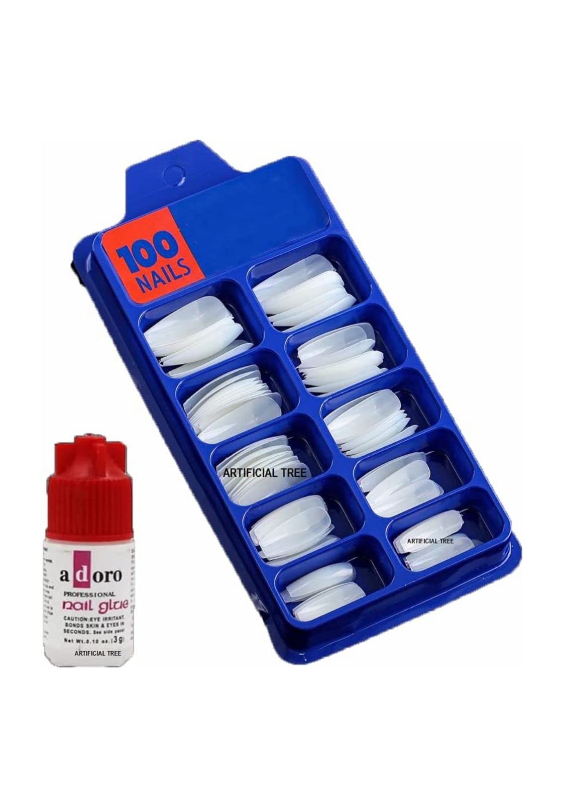 100pcs White Artificial Nails with Strong Glue - Full Cover Fake Nails for Acrylic Manicure, DIY Nail Art, Parties & Special Occasions