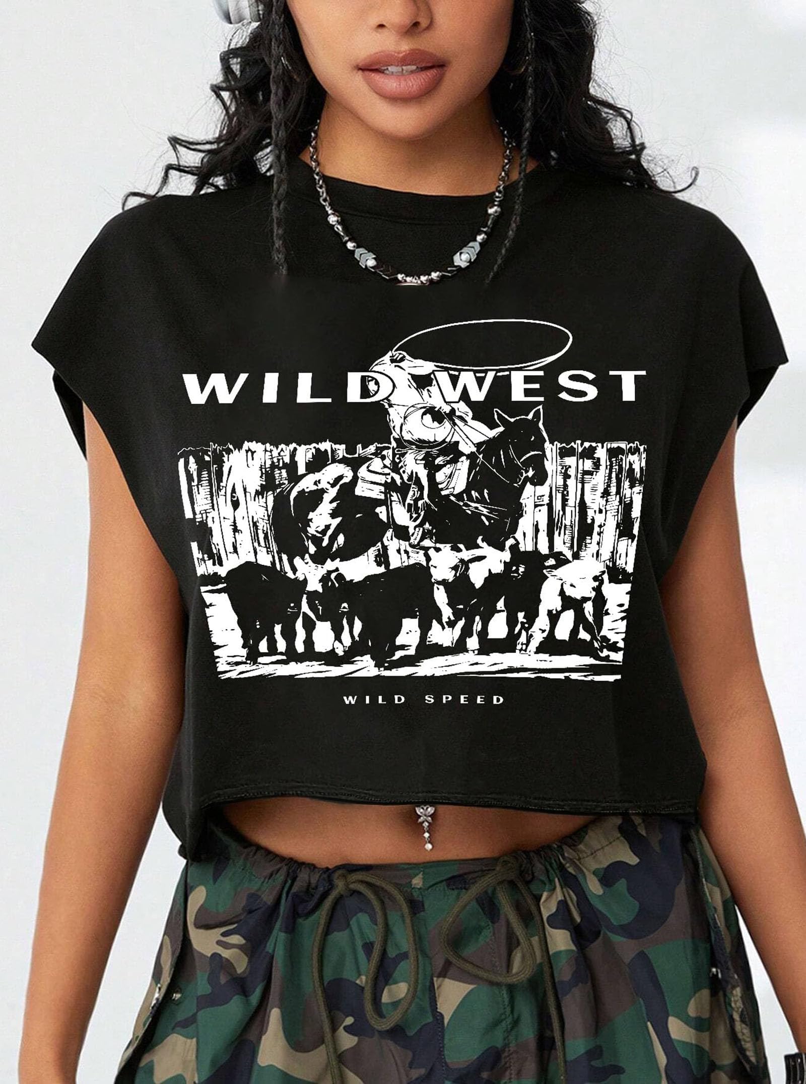 Hilinker Women's Graphic Crop Top - Cute Cap Sleeve Loose Fit Crewneck T-Shirt for Summer | Casual Outfit, Beach Wear, Street Style Fashion
