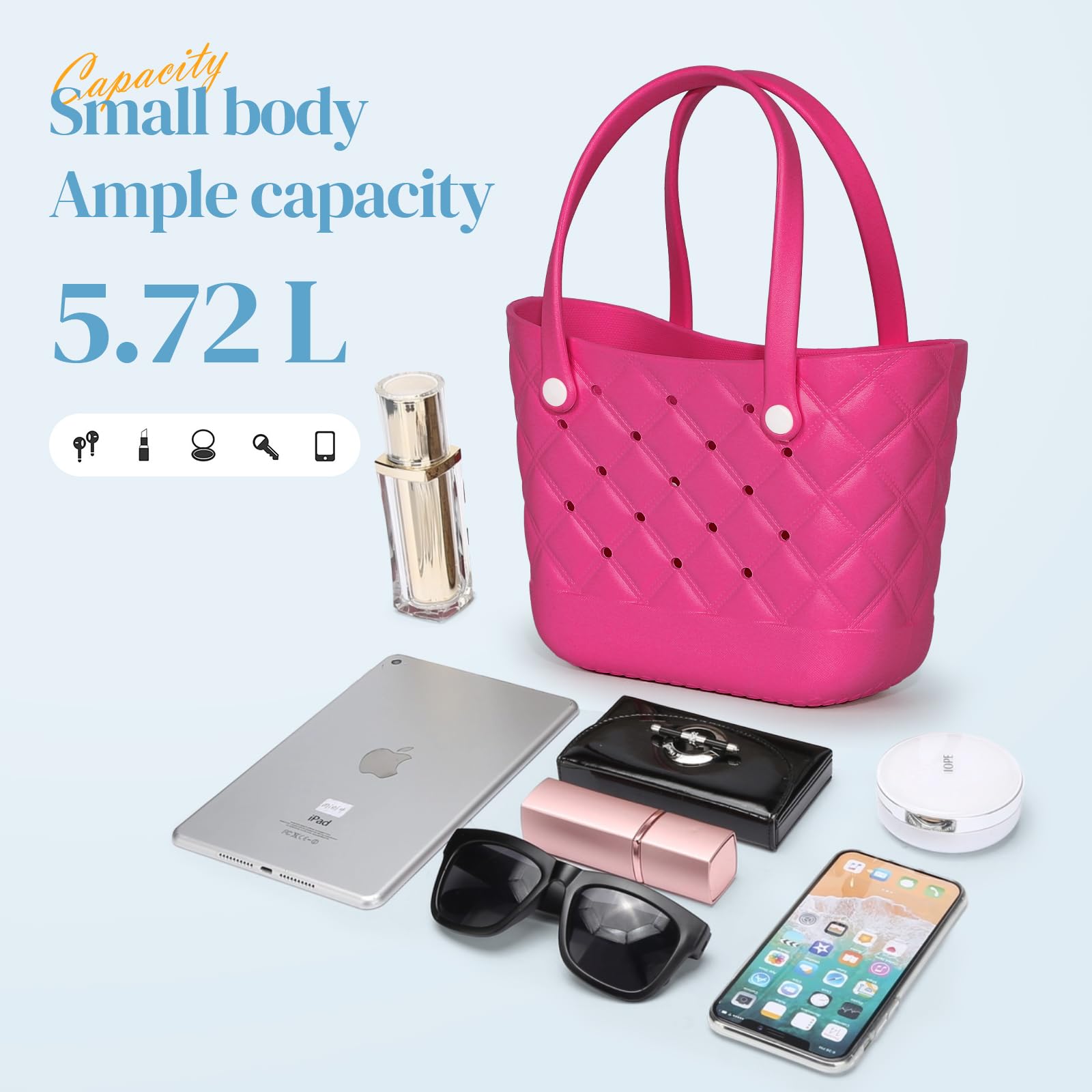 Cute Small Rubber Tote Bag with 5 Charms - Waterproof Beach Tote for Women | Perfect for Pool, Beach & Shopping Trips