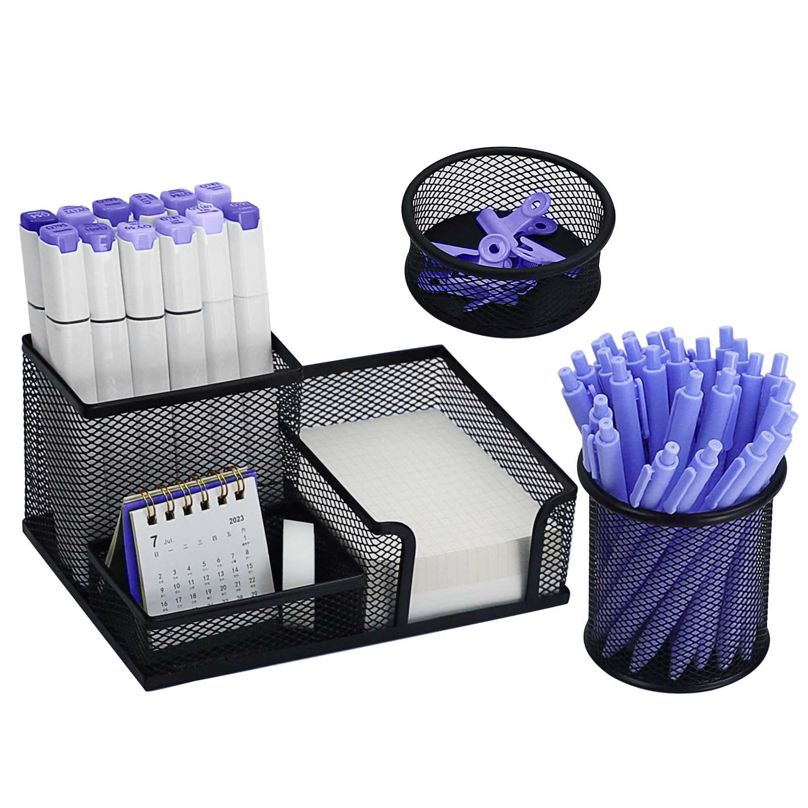 EXOFC 3-Compartment Metal Desk Organizer - Black Pen Holder & Office Supplies Caddy for Home, School, or Office Workspace | Perfect for Organizing Stationery, Markers, and Desk Accessories