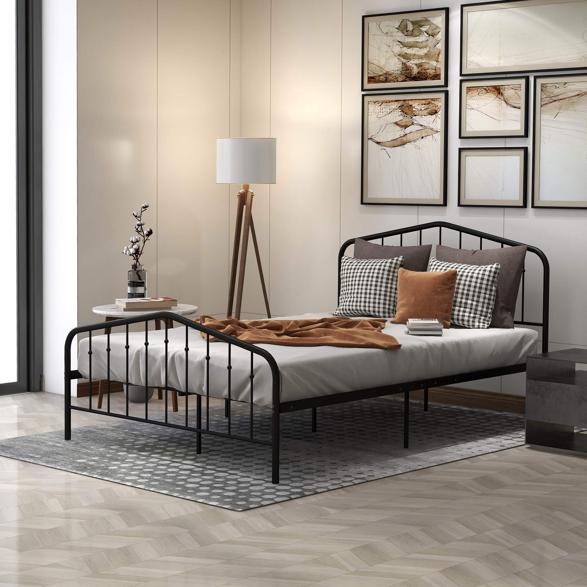 RUNNA Queen Size Metal Bed Frame with Headboard & Footboard - Sturdy Platform Bed Frame, No Box Spring Needed, Under Bed Storage Space - Perfect for Modern Bedrooms, Guest Rooms & Small Apartments