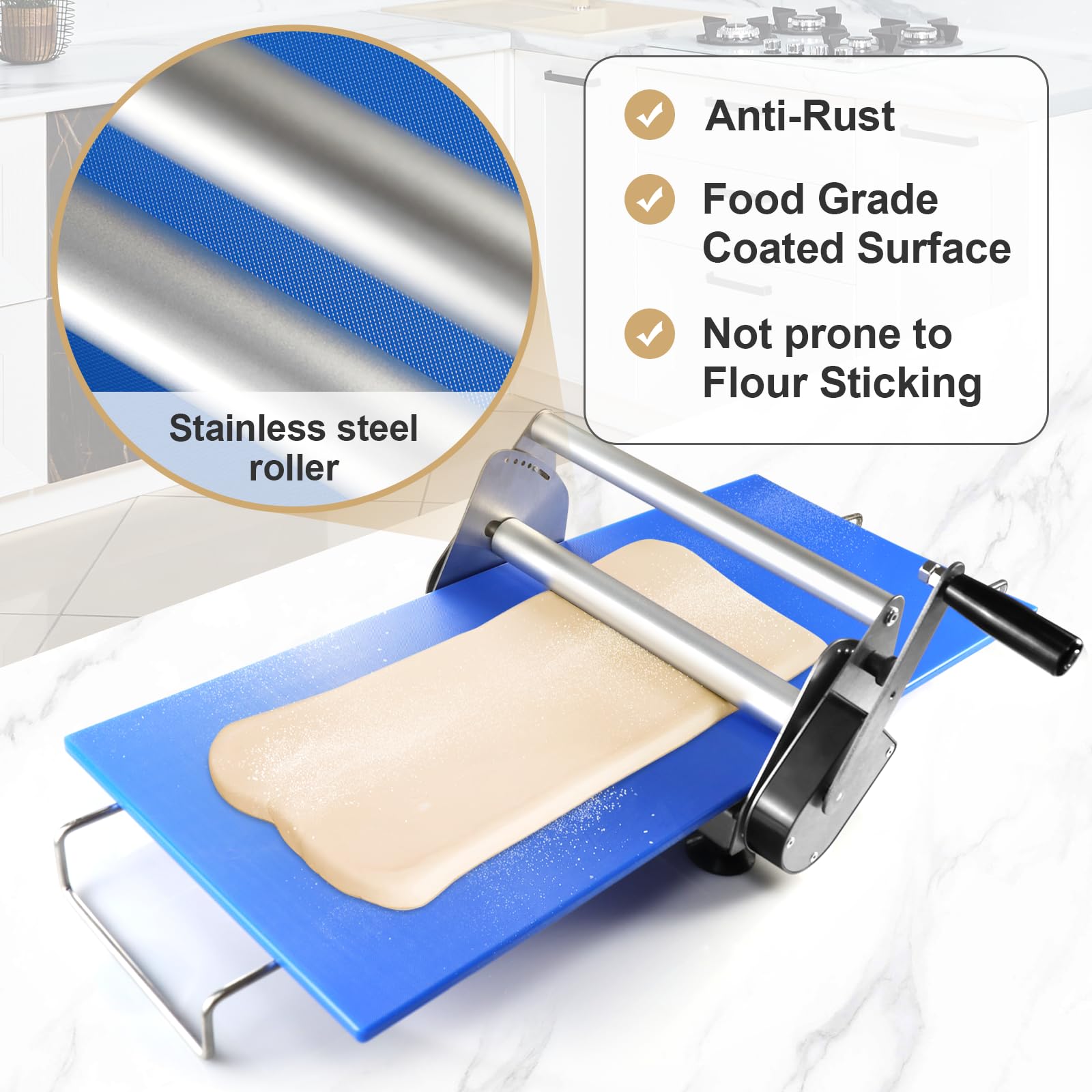 Stainless Steel Manual Dough Sheeter Roller Machine - Adjustable Thickness for Bakery, Pizza, Pasta & Pastry Dough | Perfect for Home Bakers & Professional Kitchens