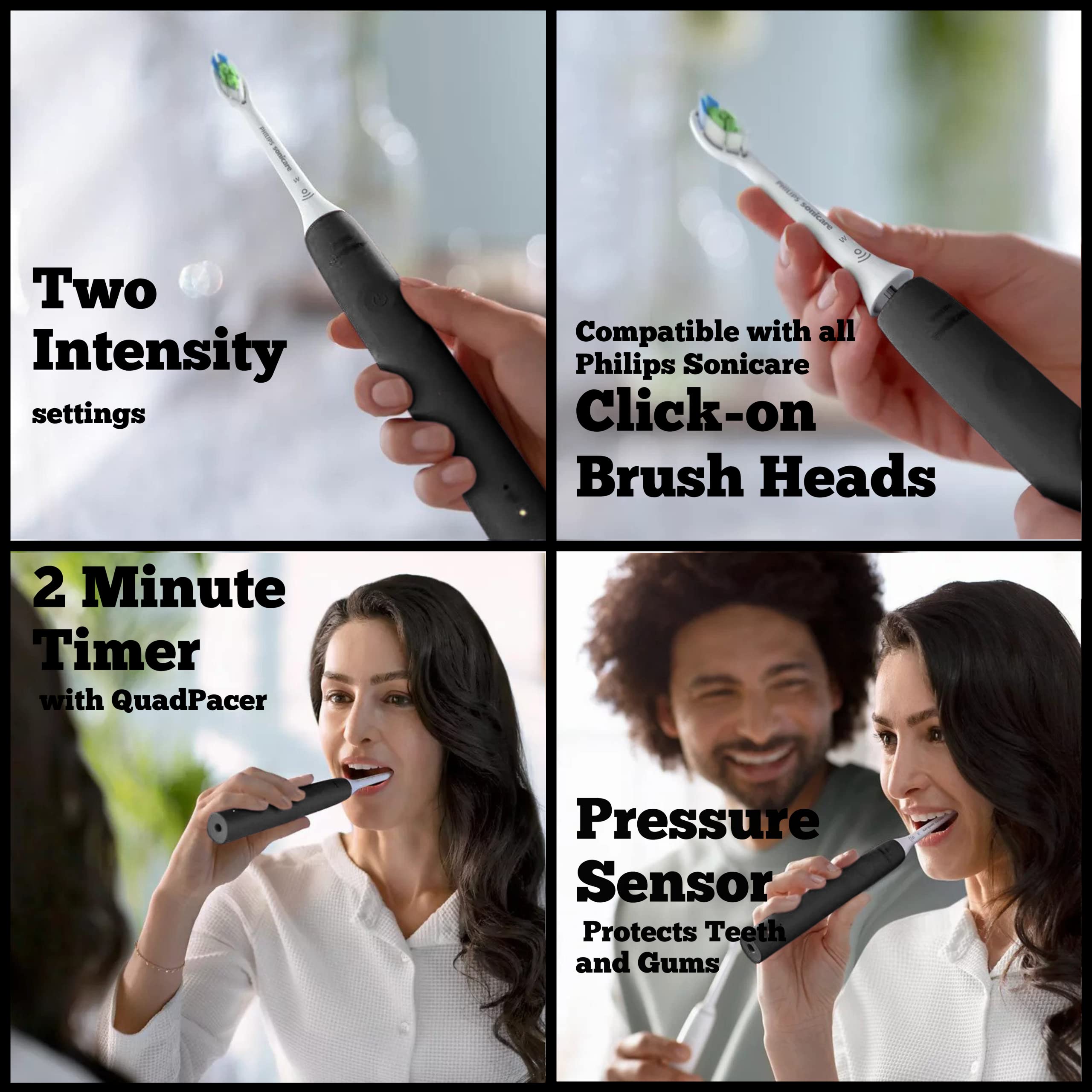 PHILIPS Sonicare DiamondClean Electric Toothbrush with Pressure Sensor - Rechargeable Sonic Toothbrush with Travel Case (Black) - Whitening & Deep Cleaning for Healthy Gums - Perfect for Home & Travel Use