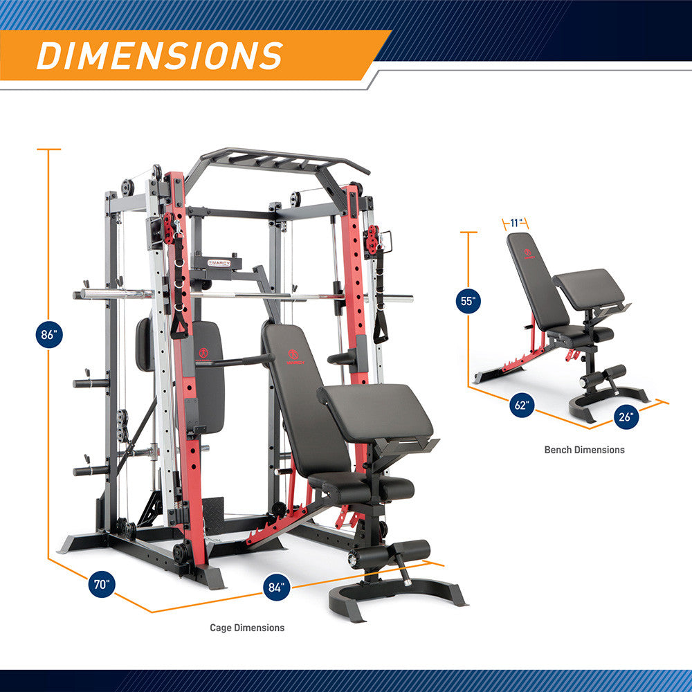 Marcy SM 4033 Smith Machine & Power Cage System with Pull-Up Bar, Landmine Station - Home Gym Strength Training Equipment for Weightlifting & Fitness Workouts