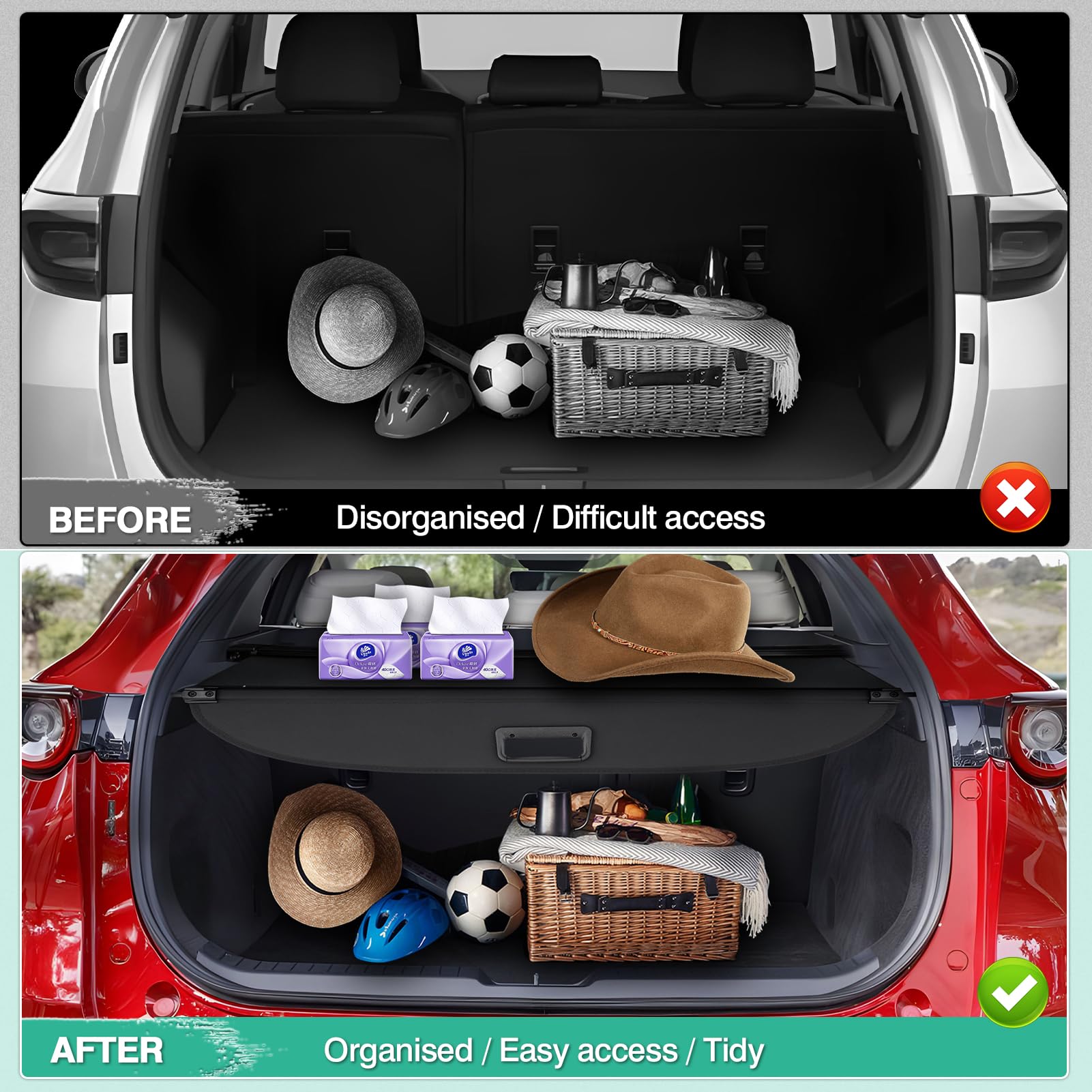 2020-2025 Mazda CX-30 Retractable Cargo Cover - All Weather Trunk Protector, UV Shade & Luggage Concealer | Perfect for Road Trips, Grocery Hauling & Outdoor Adventures