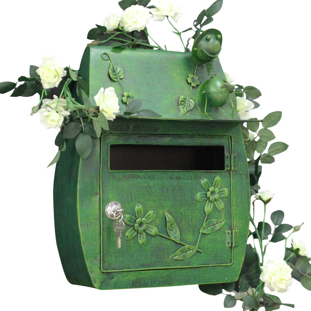 Vintage Lockable Wall Mount Mailbox with Key - Secure Iron Letter Box for Home, Porch & Garden - Perfect for Mail Organization & Decorative Outdoor Storage