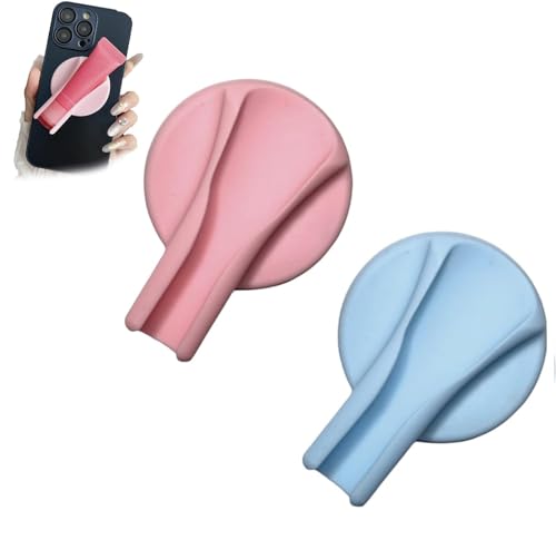 Magnetic Silicone Phone Holder for iPhone 15/14/13/12 Series - LipMag Holder (Blue & Pink) | Secure Grip for Car, Desk & Hands-Free Use