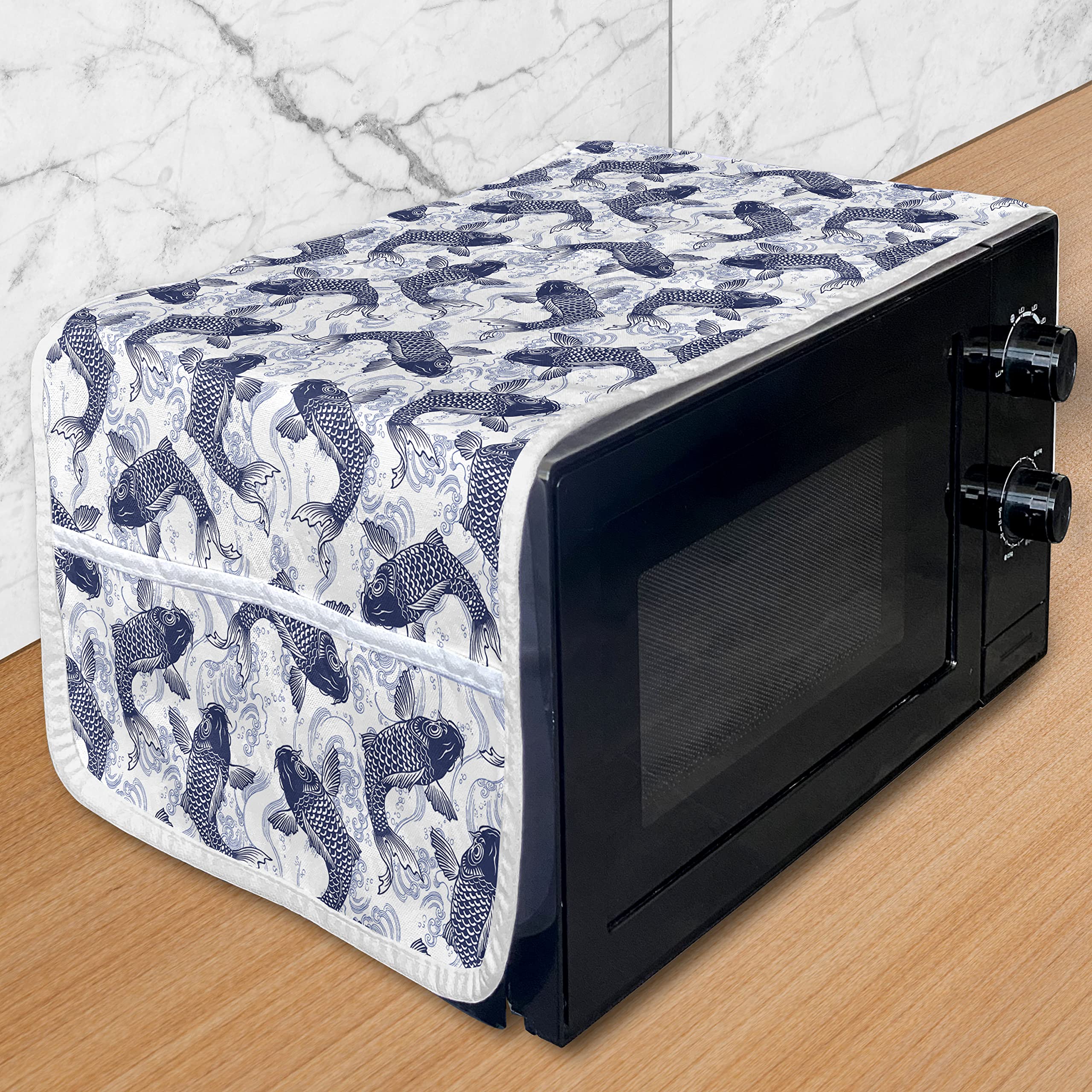 Ambesonne Microwave Cover with Japanese Koi Fish Design - Waterproof Kitchen Organizer with Pockets, 36
