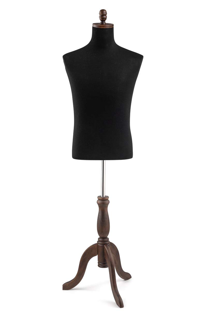 TSC Medium Burgundy Male Dress Form Mannequin - Adjustable Black Jersey Display on Wooden Tripod Stand | Perfect for Tailoring, Fashion Design & Boutique Visual Merchandising