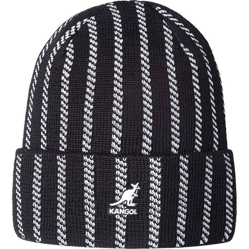 Kangol Twist Stripe Beanie Hat - Black & White Winter Knit Cap for Men & Women | Perfect for Skiing, Snowboarding & Cold Weather Fashion