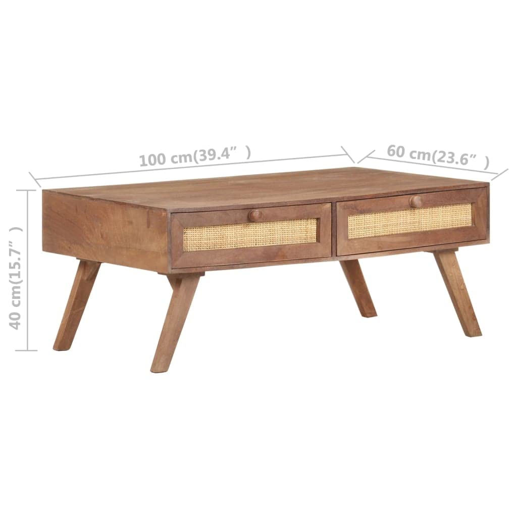 Mango Wood Coffee Table with 2 Drawers - Rustic Rectangular Couch Table for Living Room